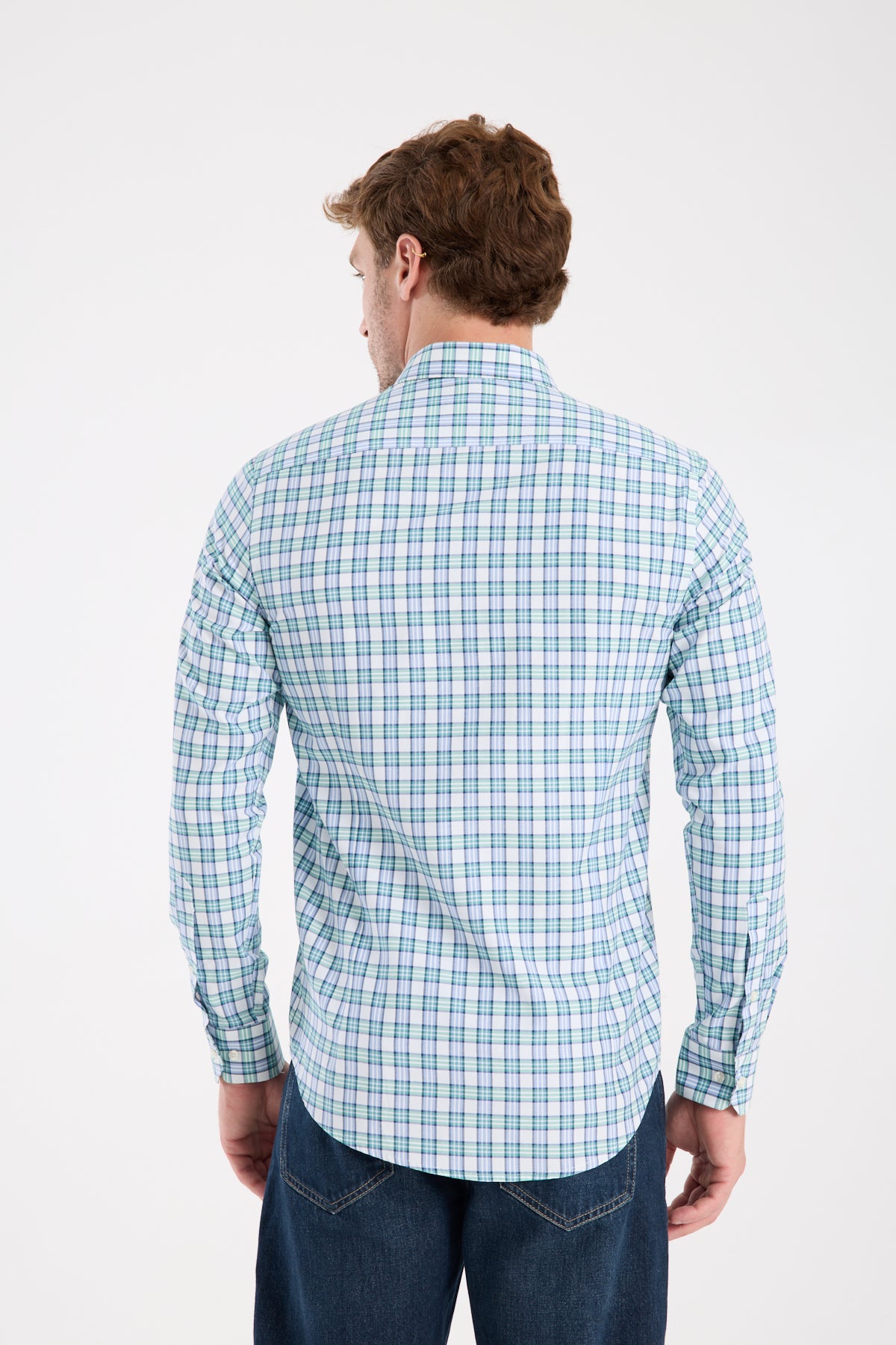 AClub AC10083 Oxford Pamuk Karışımlı Slim Fit Yeşil Düğmeli Yaka Erkek Kareli Gömlek