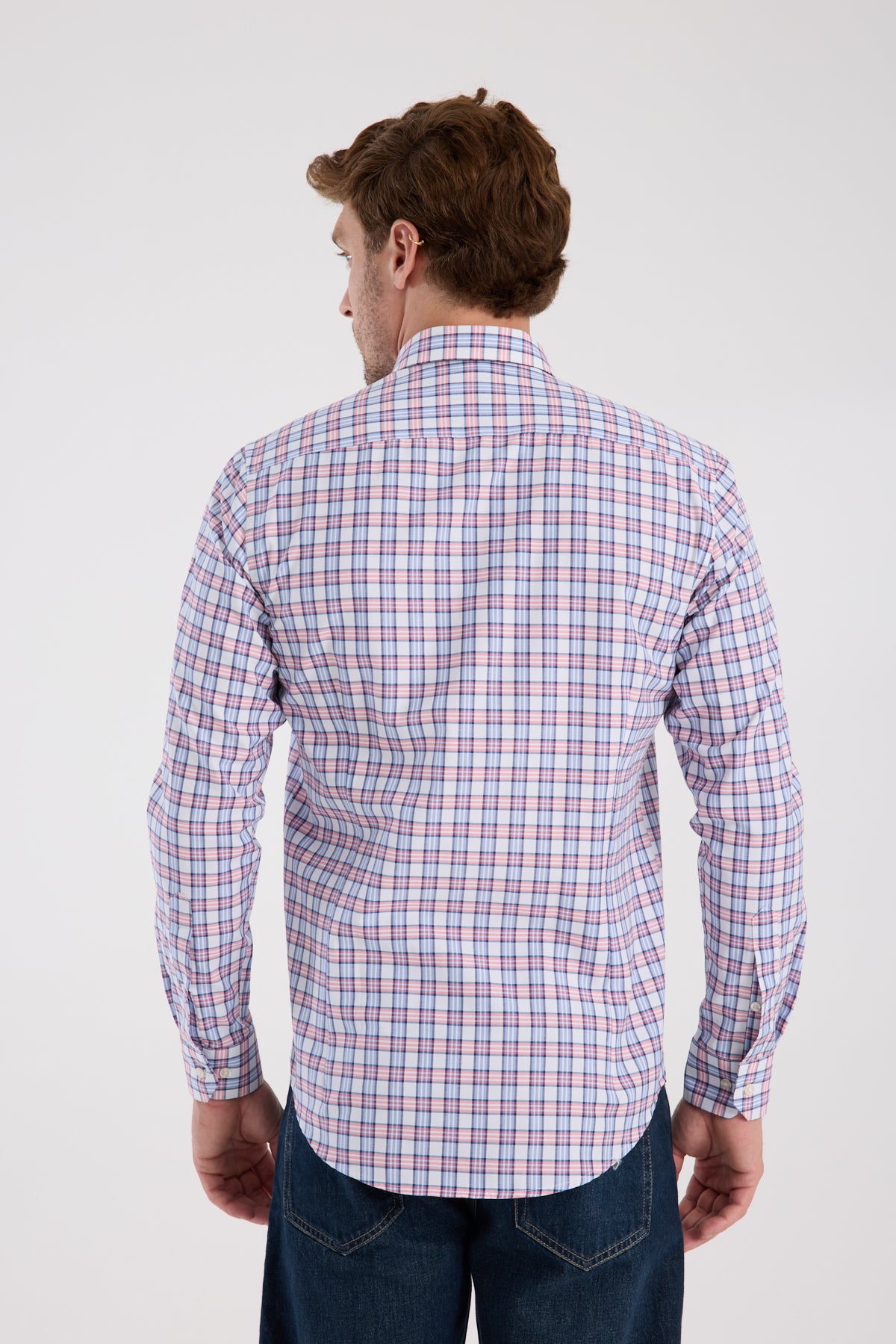 AClub AC10083 Oxford Pamuk Karışımlı Slim Fit Kırmızı Düğmeli Yaka Erkek Kareli Gömlek