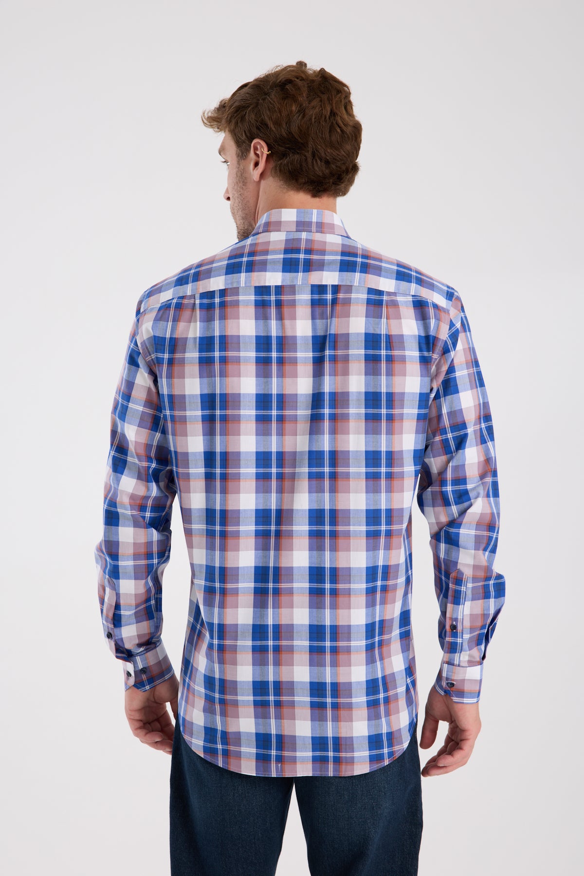 AClub AC10085 Poplin Pamuklu Regular Fit Lacivert Düğmeli Yaka Erkek Kareli Gömlek