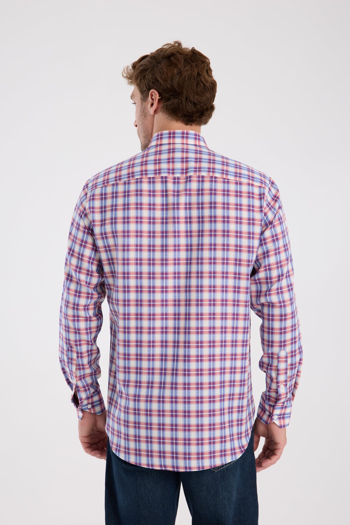 AClub AC10087 Poplin Pamuklu Regular Fit Kırmızı Düğmeli Yaka Erkek Kareli Gömlek