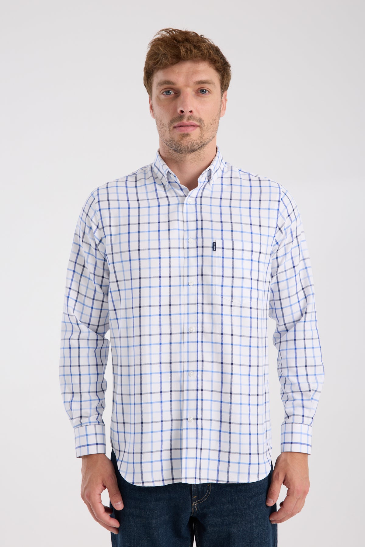 AClub AC10088 Oxford Pamuk Karışımlı Regular Fit Lacivert Düğmeli Yaka Erkek Kareli Gömlek