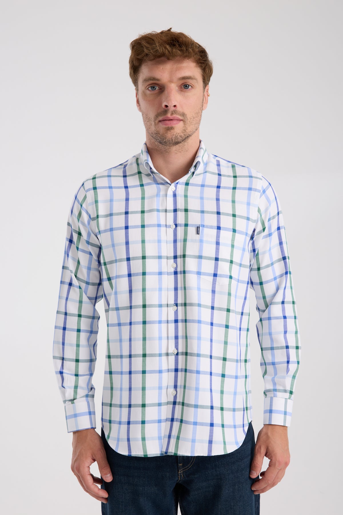 AClub AC10089 Oxford Pamuk Karışımlı Regular Fit Yeşil Düğmeli Yaka Erkek Kareli Gömlek