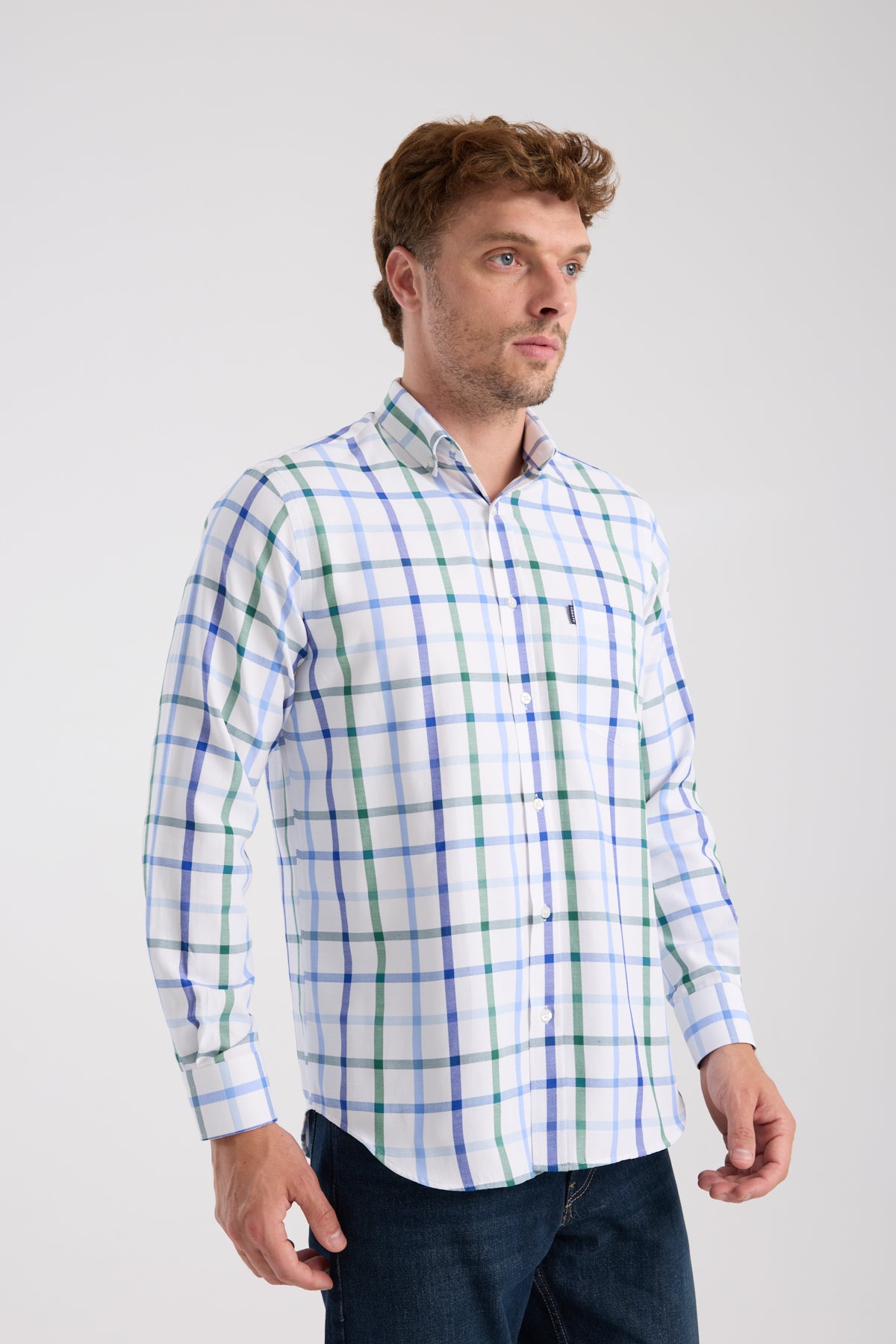 AClub AC10089 Oxford Pamuk Karışımlı Regular Fit Yeşil Düğmeli Yaka Erkek Kareli Gömlek