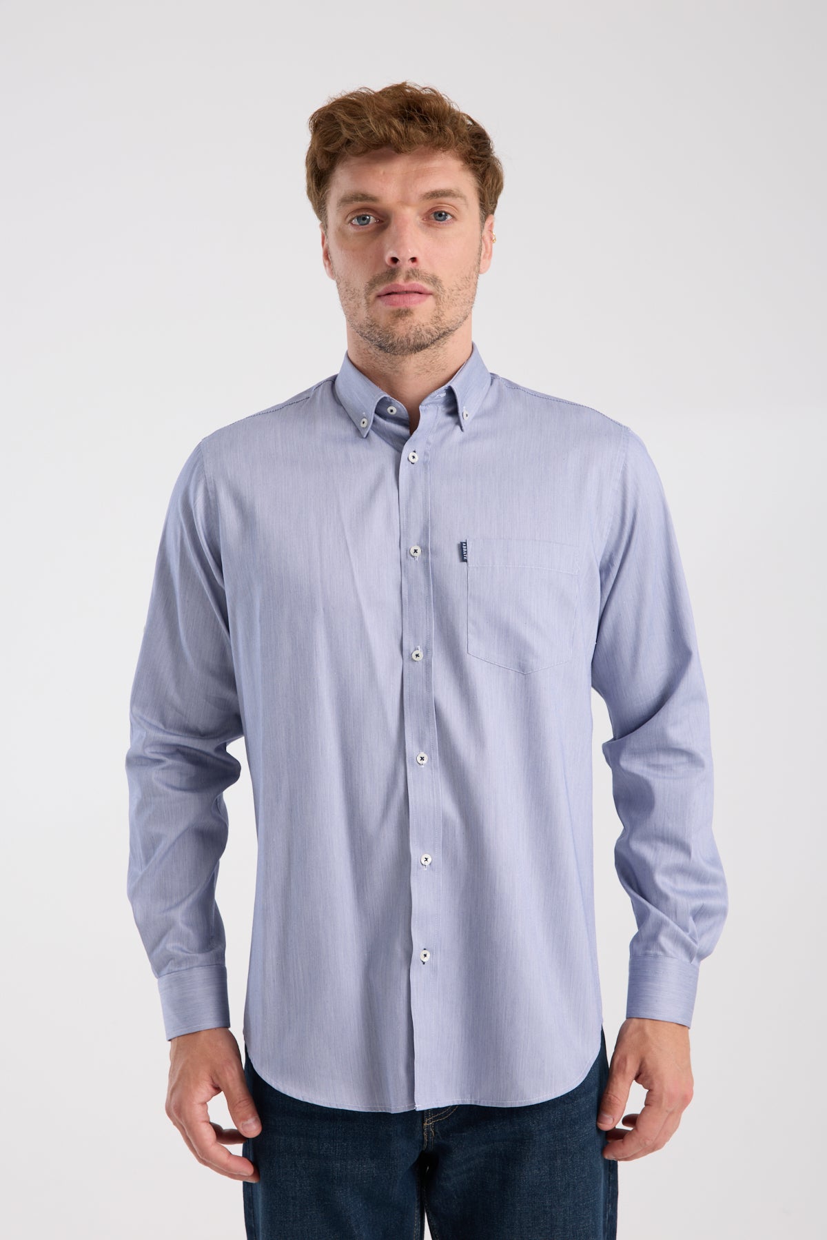 AClub AC10091 Poplin Pamuklu Regular Fit Lacivert Düğmeli Yaka Erkek Düz Gömlek