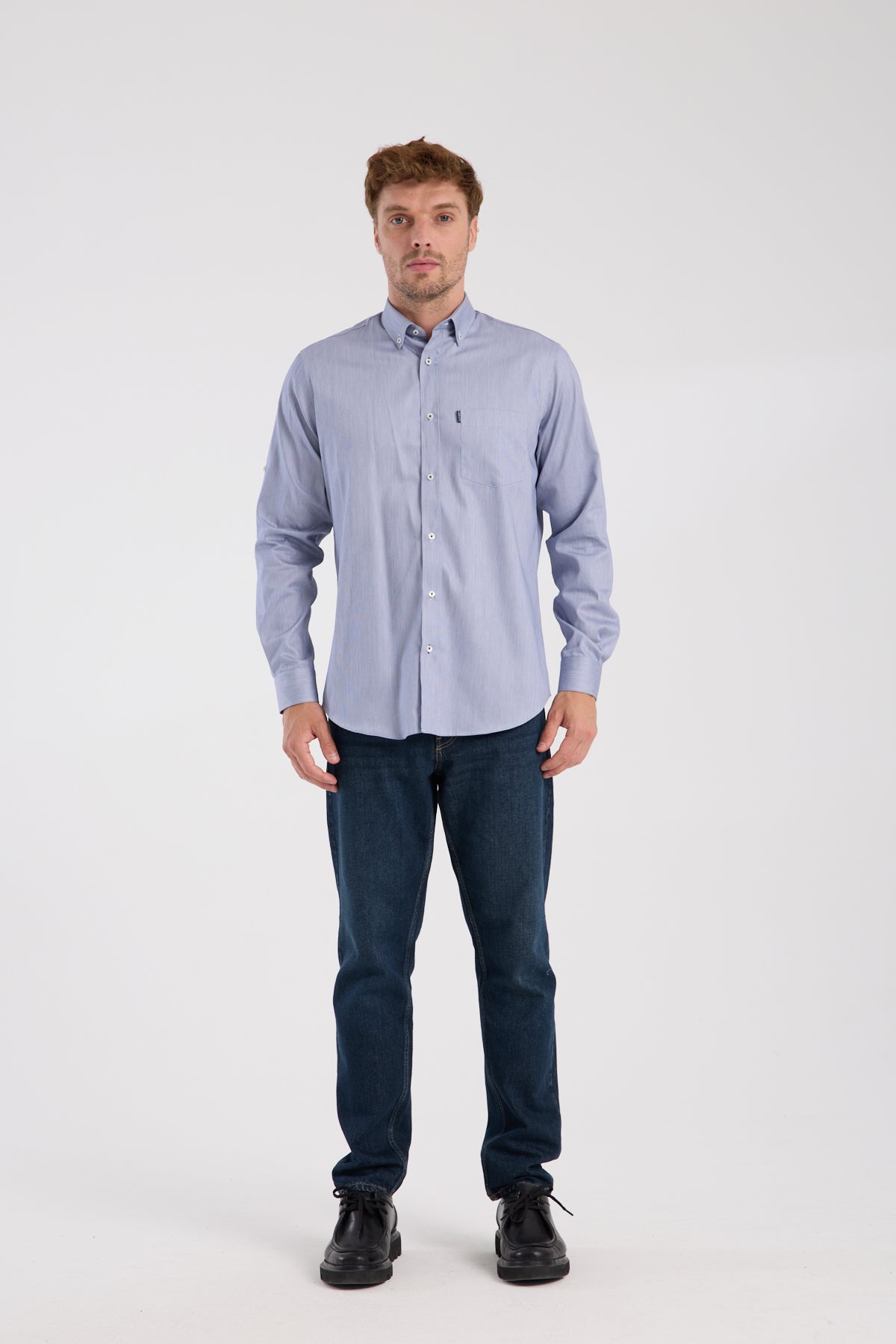 AClub AC10091 Poplin Pamuklu Regular Fit Lacivert Düğmeli Yaka Erkek Düz Gömlek