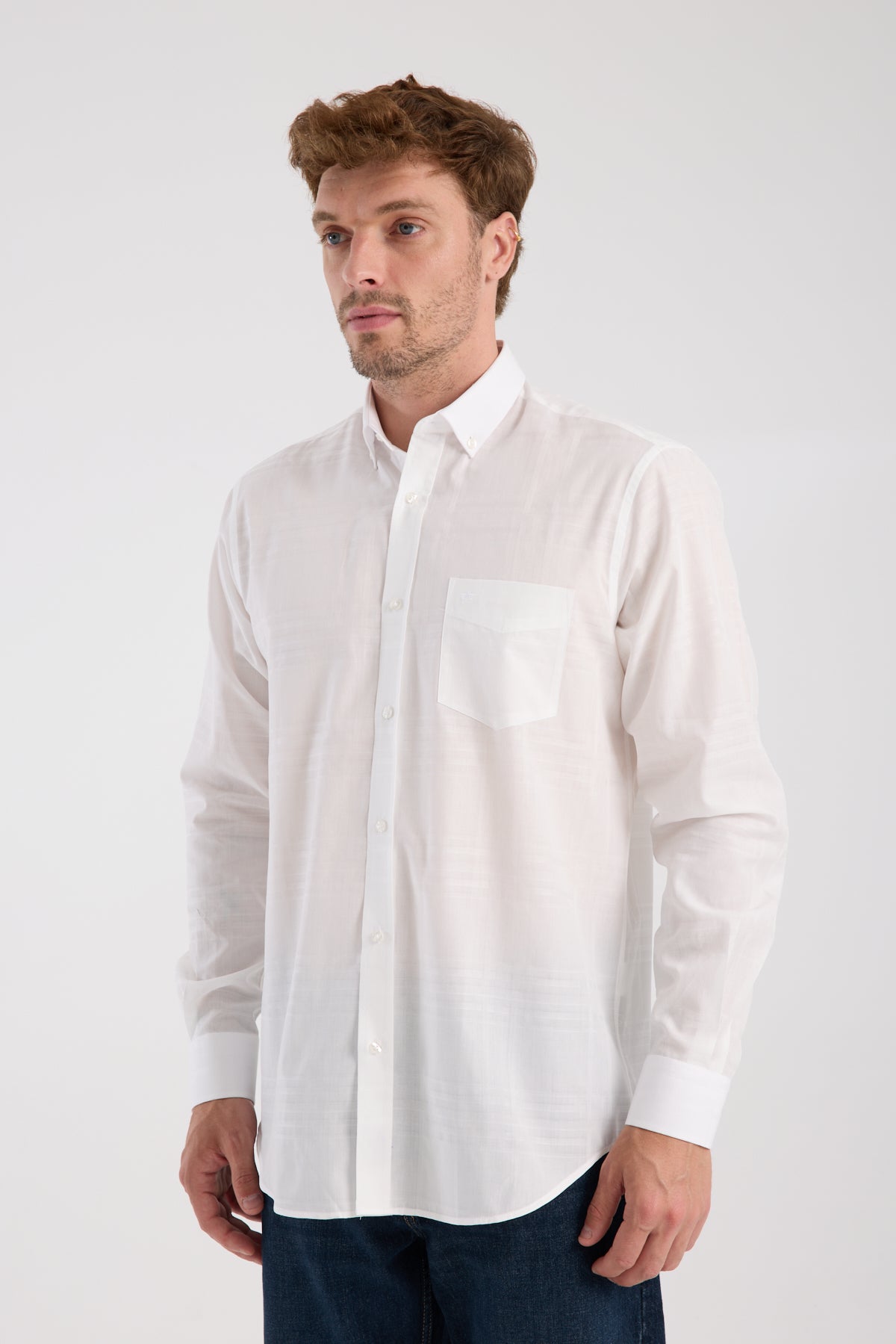 AClub AC10092 Poplin Pamuklu Regular Fit Beyaz Düğmeli Yaka Erkek Kareli Gömlek