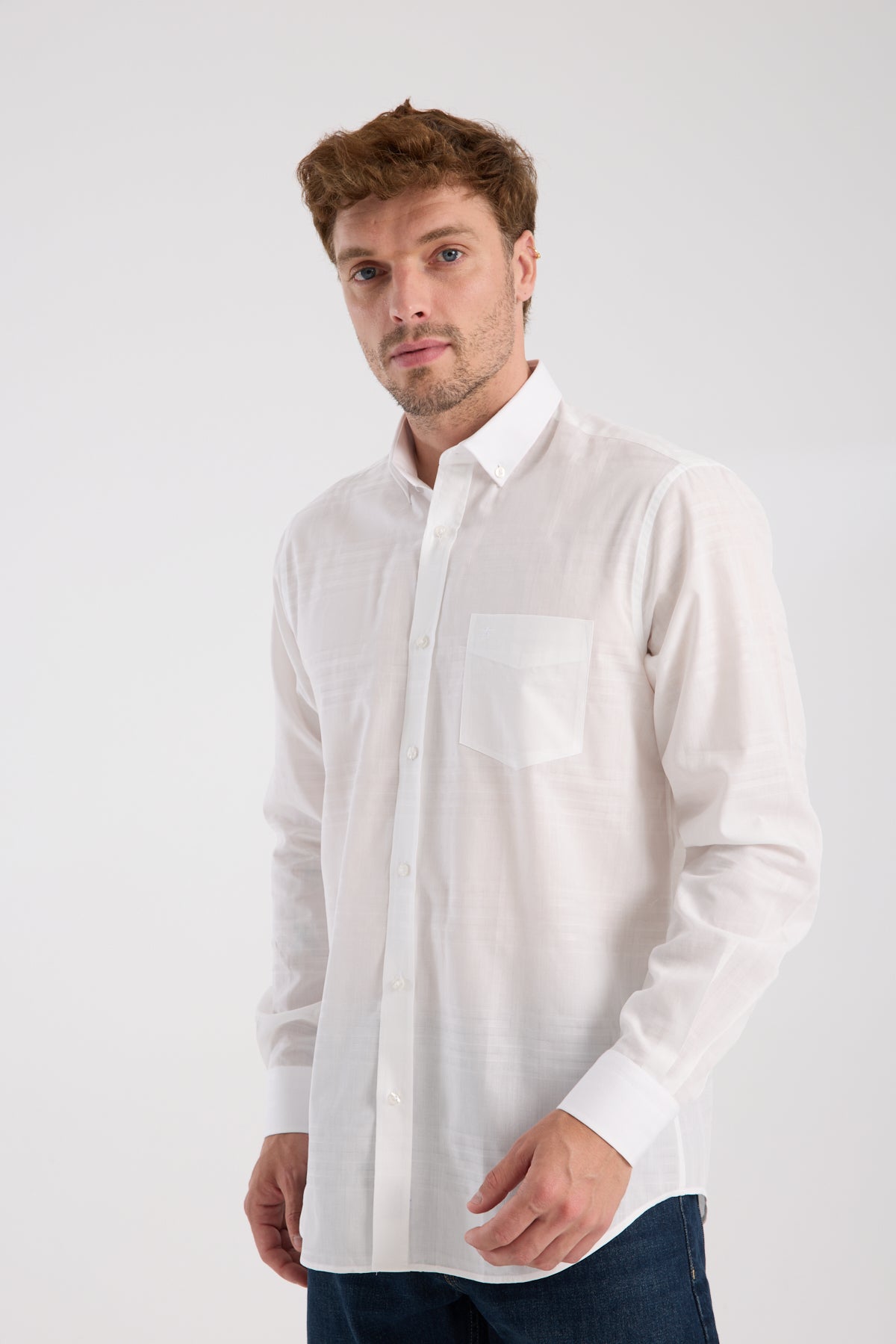 AClub AC10092 Poplin Pamuklu Regular Fit Beyaz Düğmeli Yaka Erkek Kareli Gömlek