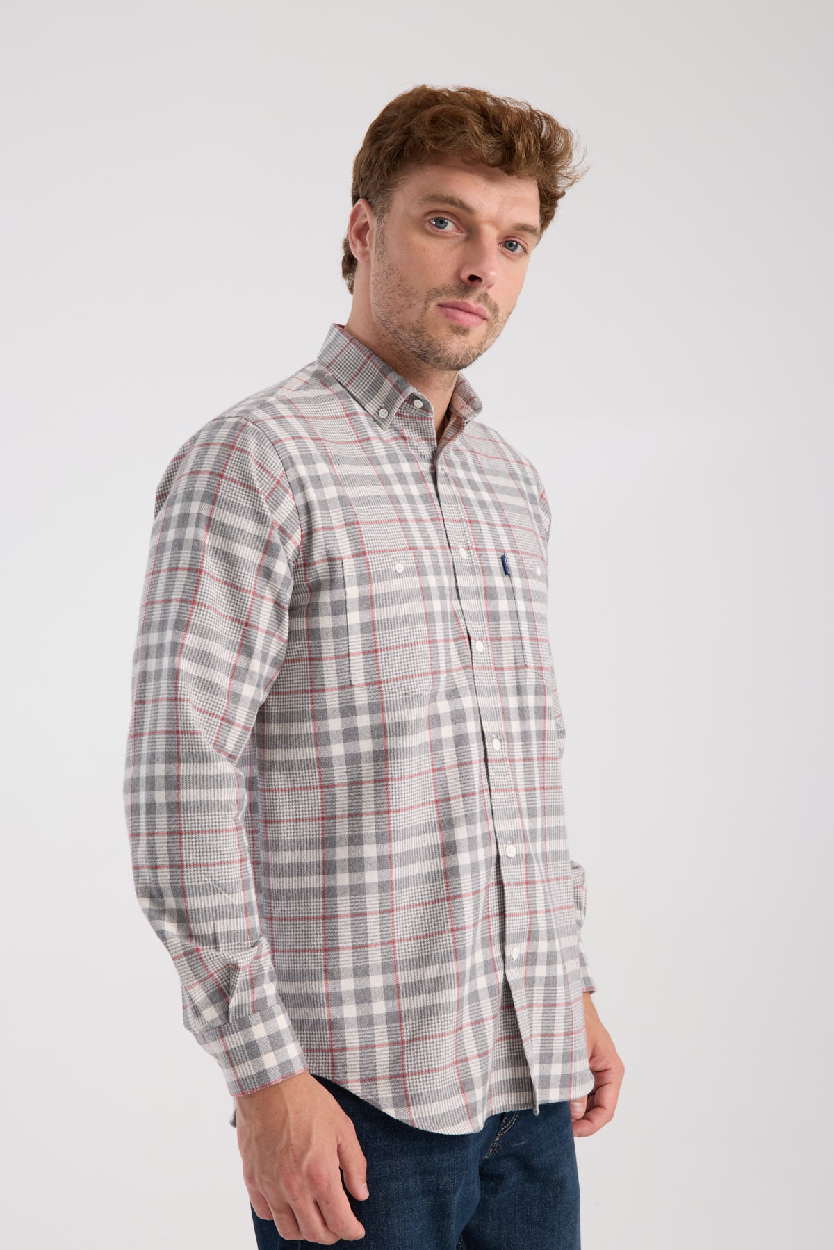 AClub AC10094 Flanel Pamuk Karışımlı Regular Fit Gri Düğmeli Yaka Erkek Kareli Gömlek