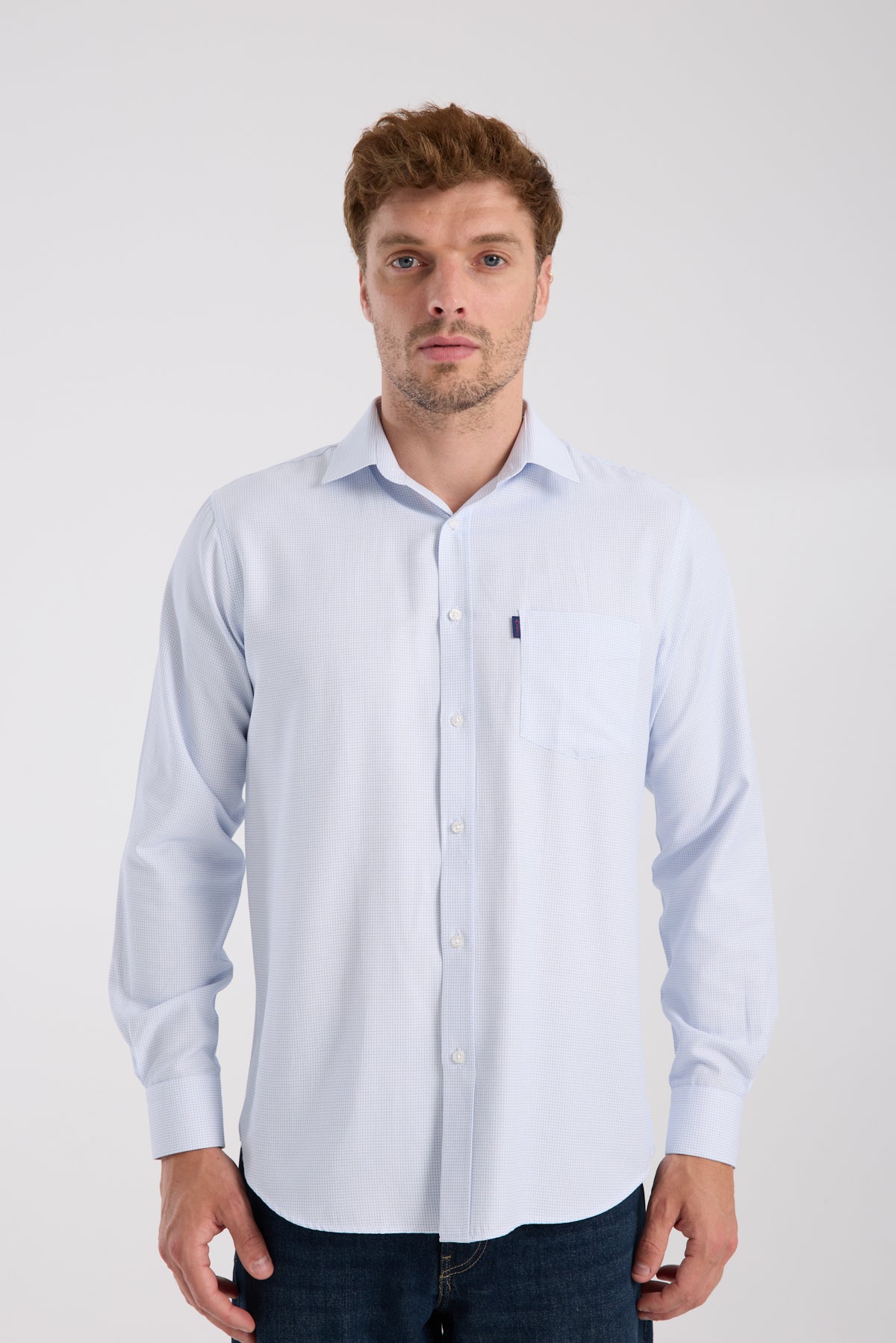 AClub AC10095 Oxford Pamuk Karışımlı Regular Fit Açık Mavi Klasik Yaka Erkek Desenli Gömlek