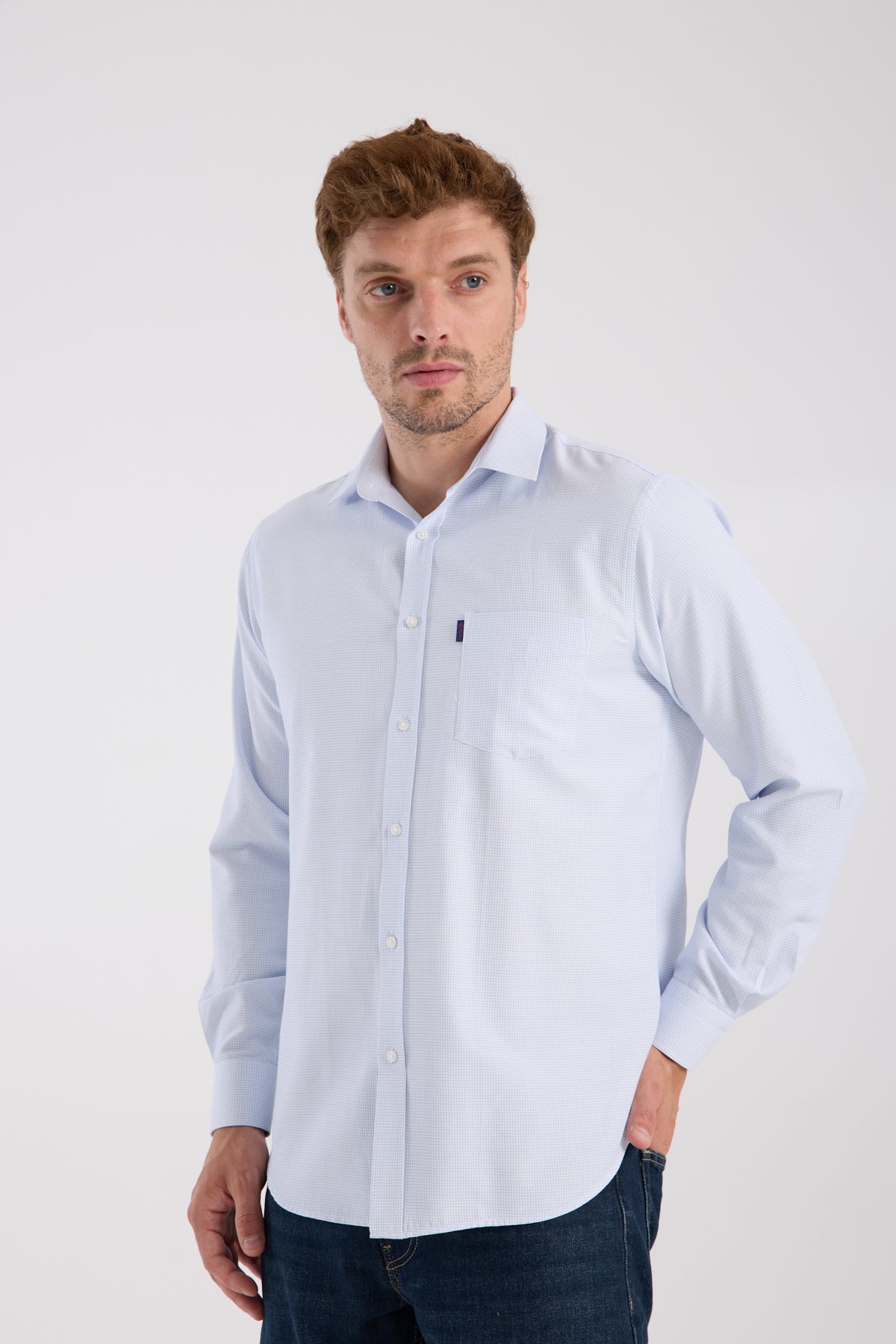 AClub AC10095 Oxford Pamuk Karışımlı Regular Fit Açık Mavi Klasik Yaka Erkek Desenli Gömlek