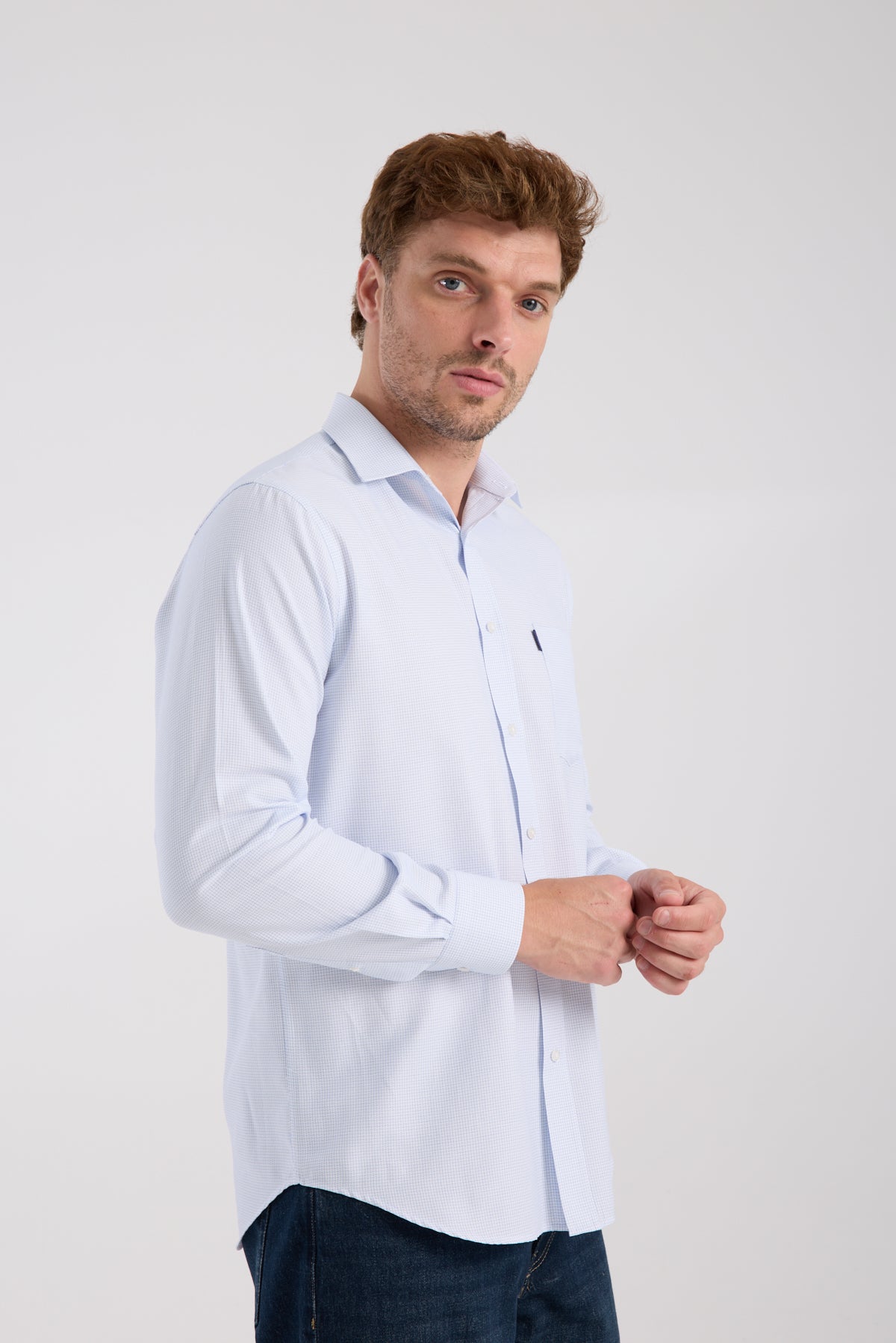 AClub AC10095 Oxford Pamuk Karışımlı Regular Fit Açık Mavi Klasik Yaka Erkek Desenli Gömlek