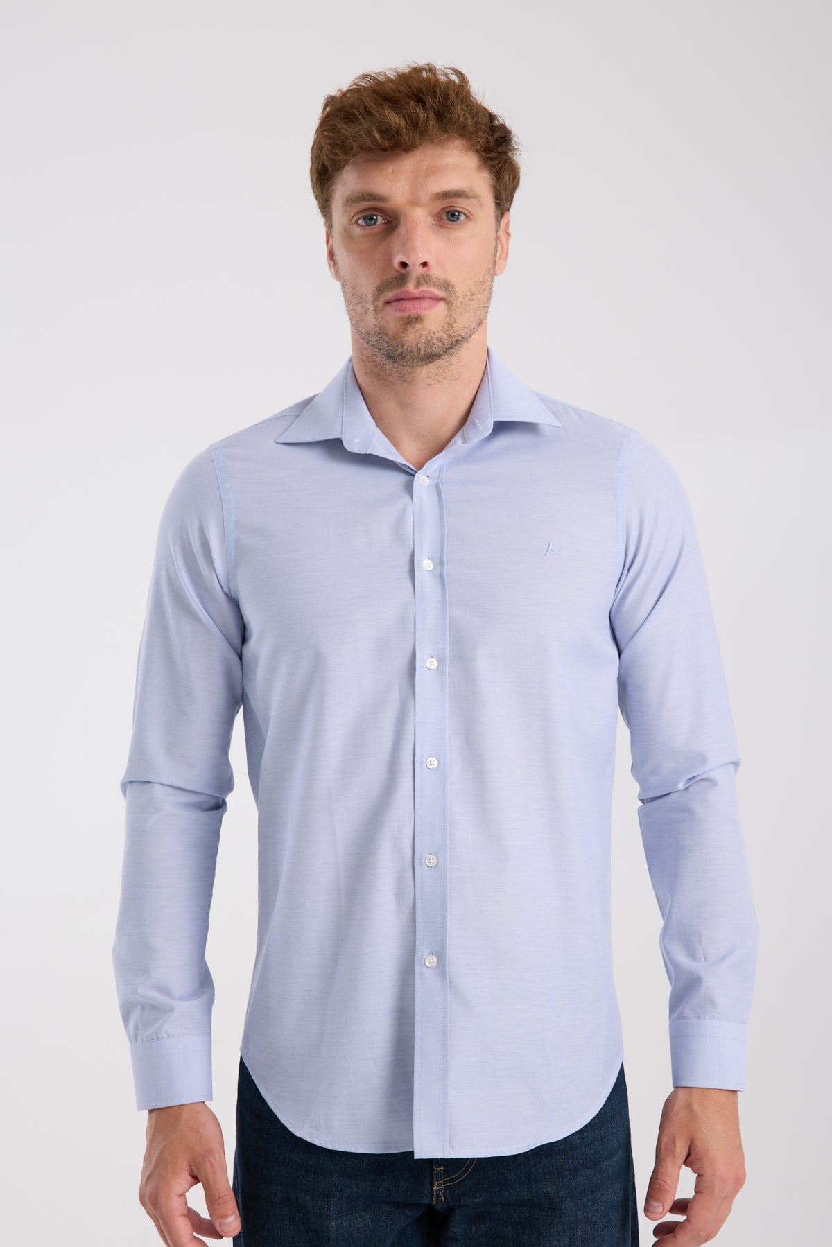 AClub AC10096 Oxford Pamuklu Slim Fit Mavi Klasik Yaka Erkek Düz Gömlek