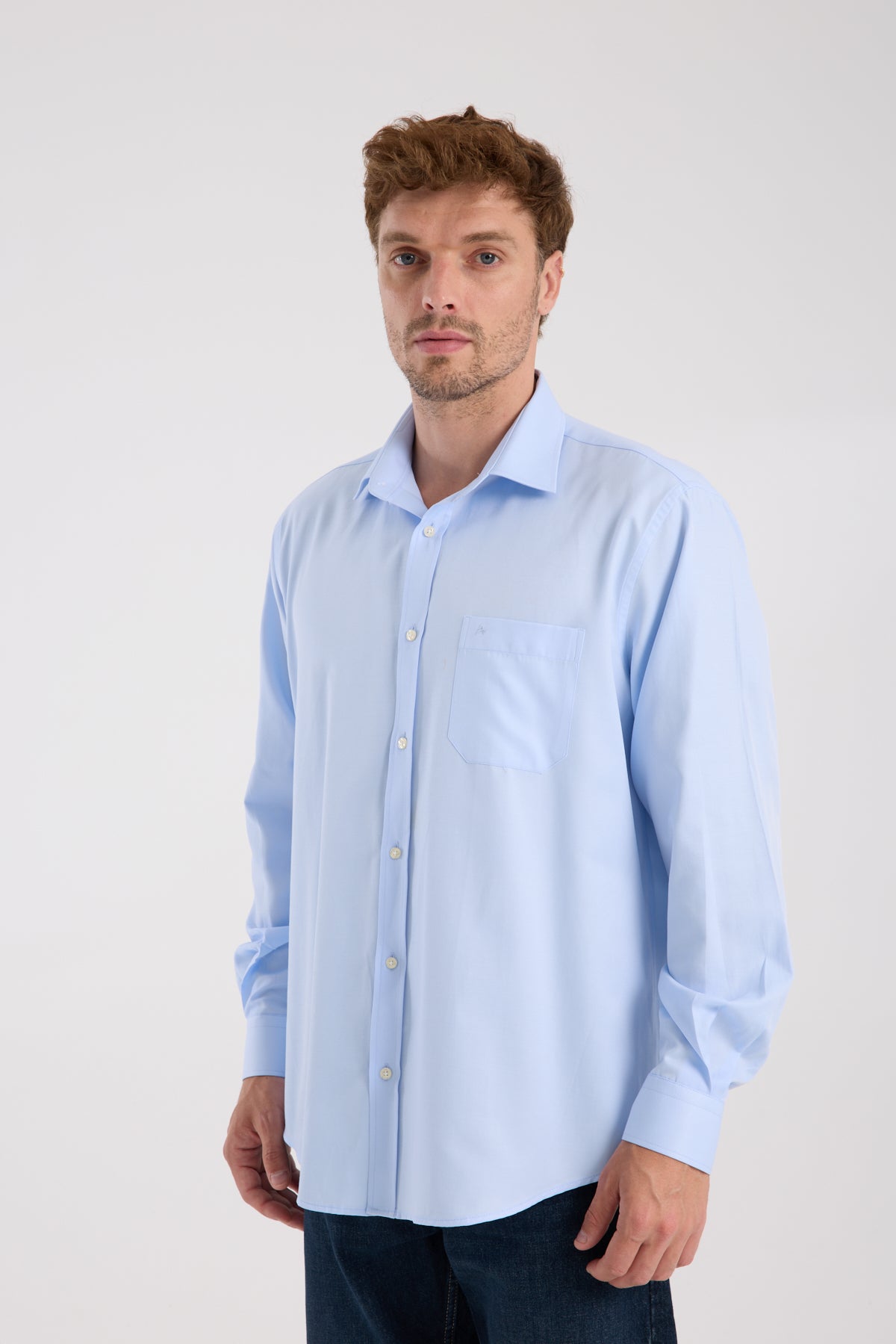 AClub AC10097 Twill Pamuk Karışımlı Regular Fit Açık Mavi Klasik Yaka Erkek Düz Gömlek