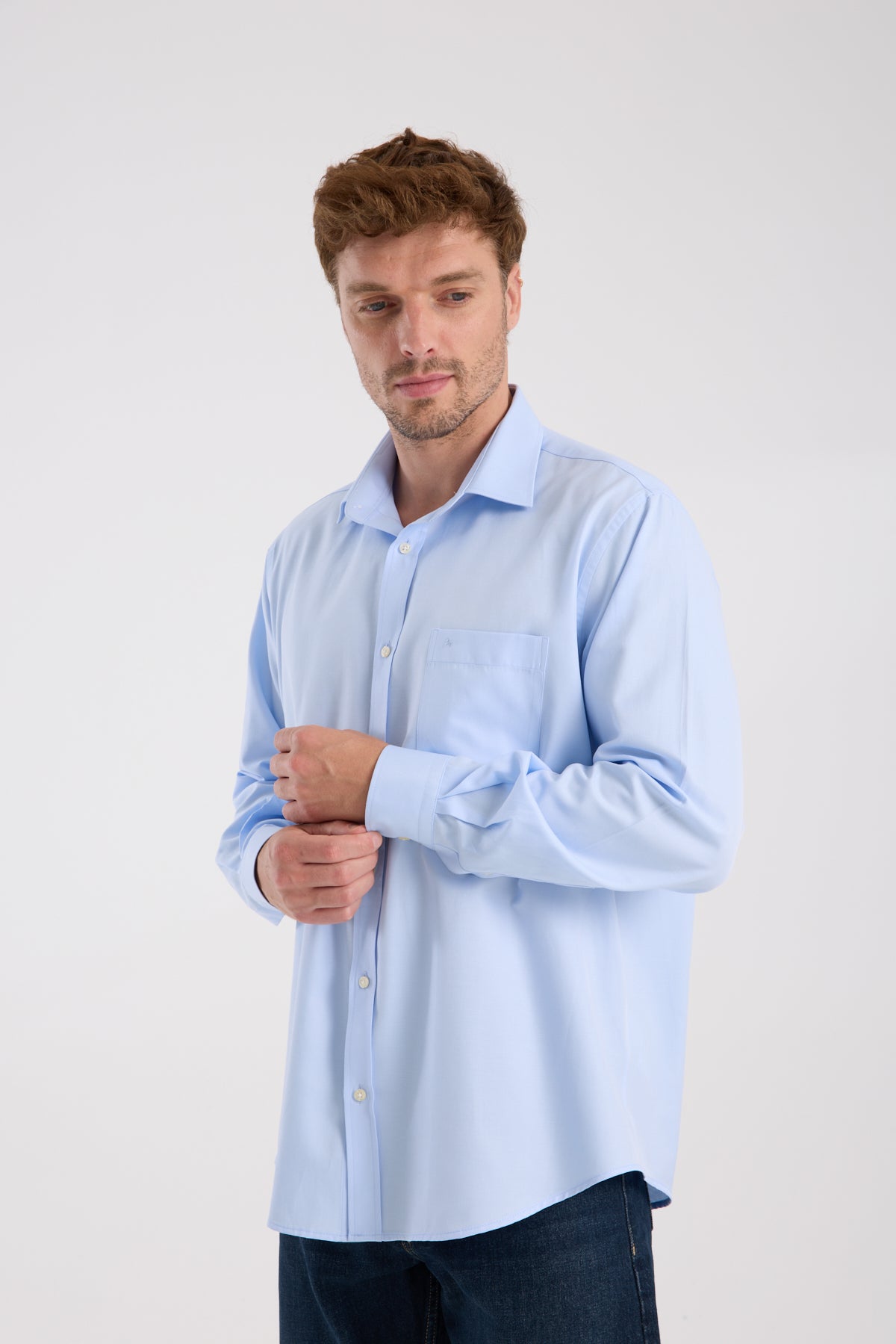 AClub AC10097 Twill Pamuk Karışımlı Regular Fit Açık Mavi Klasik Yaka Erkek Düz Gömlek