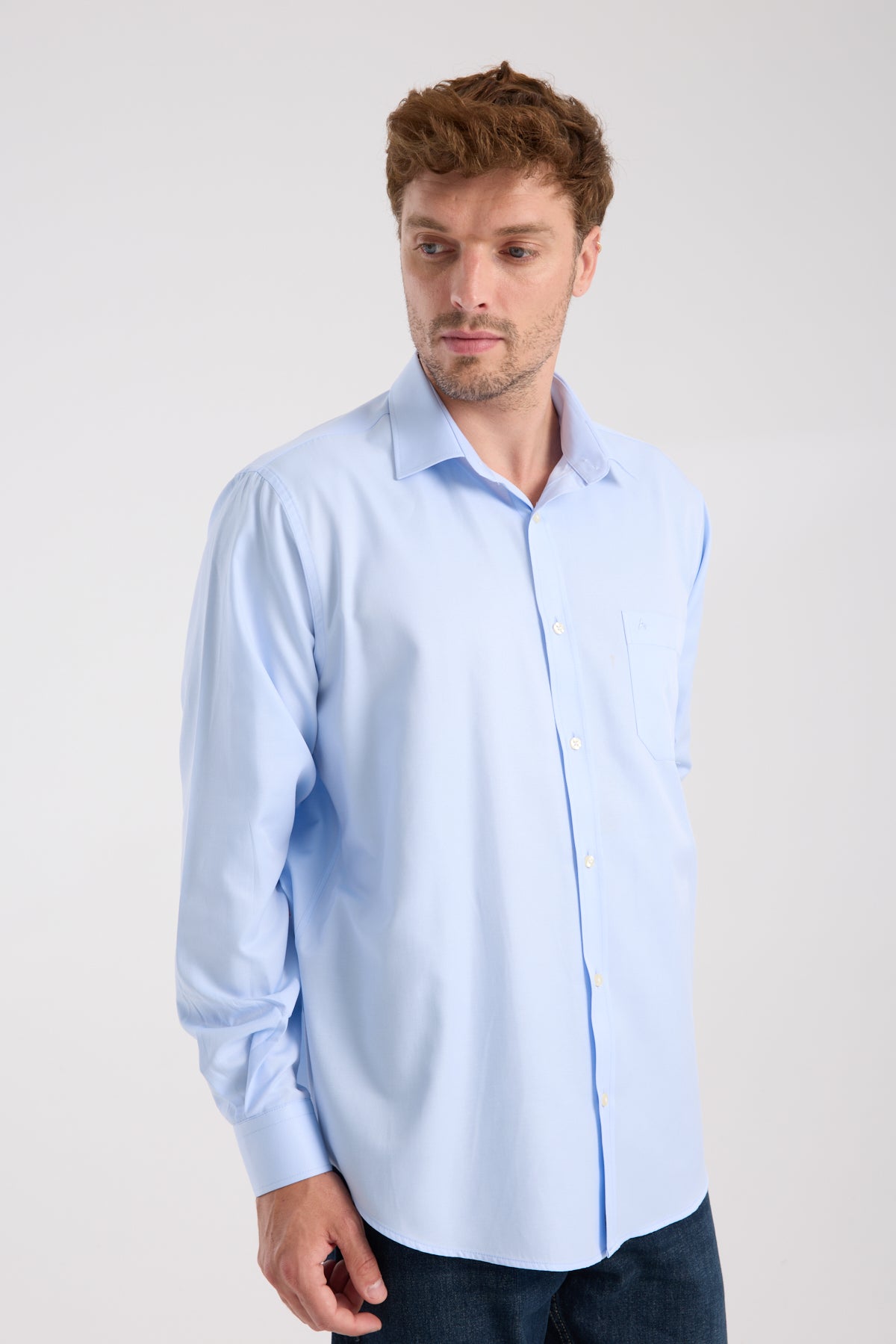 AClub AC10097 Twill Pamuk Karışımlı Regular Fit Açık Mavi Klasik Yaka Erkek Düz Gömlek