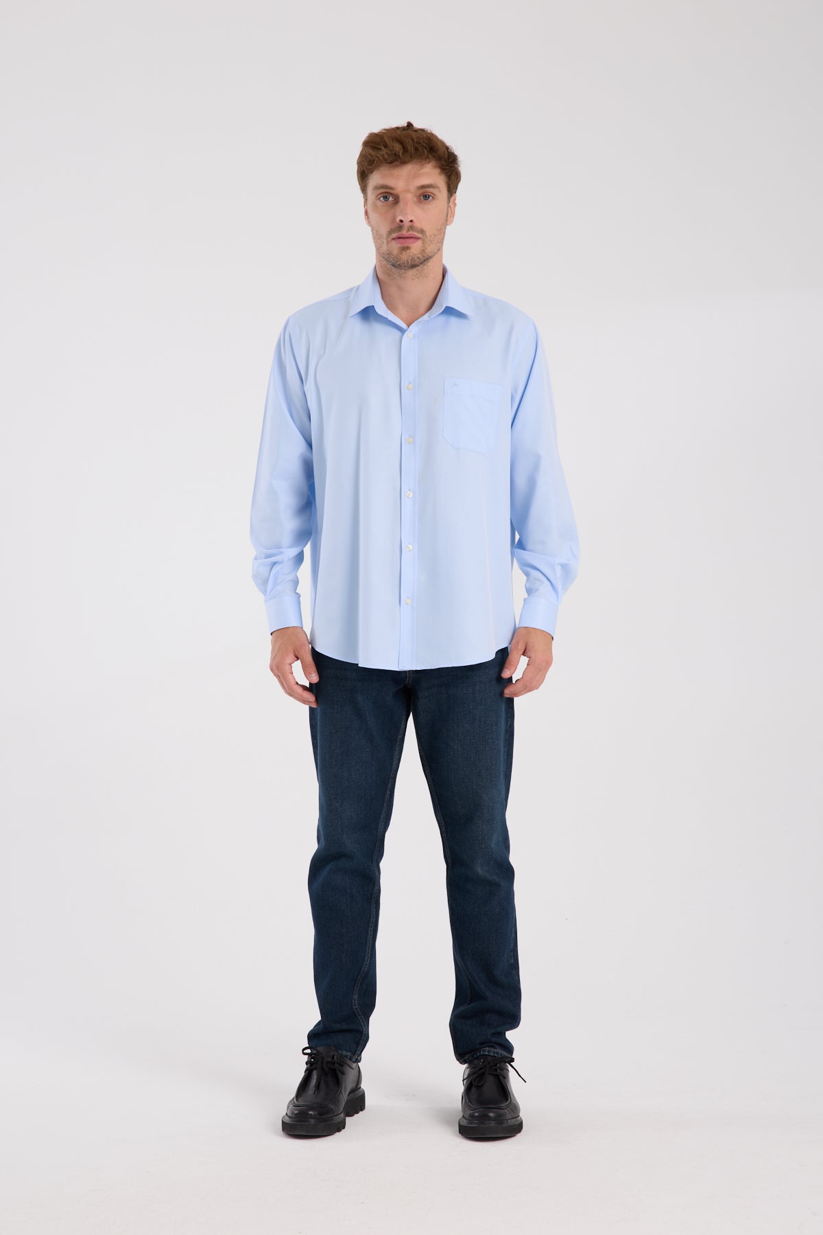 AClub AC10097 Twill Pamuk Karışımlı Regular Fit Açık Mavi Klasik Yaka Erkek Düz Gömlek