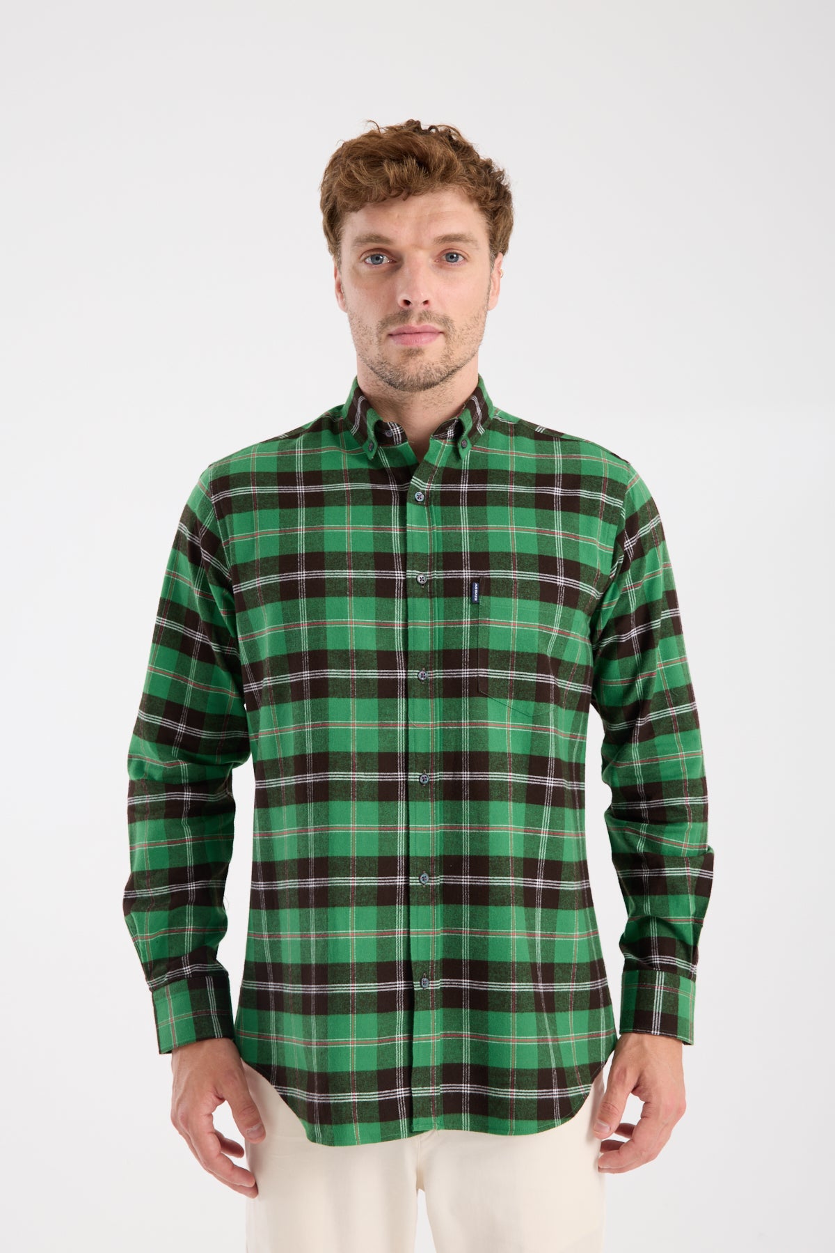 AClub AC10101 Flanel Pamuklu Regular Fit Yeşil Düğmeli Yaka Erkek Kareli Gömlek