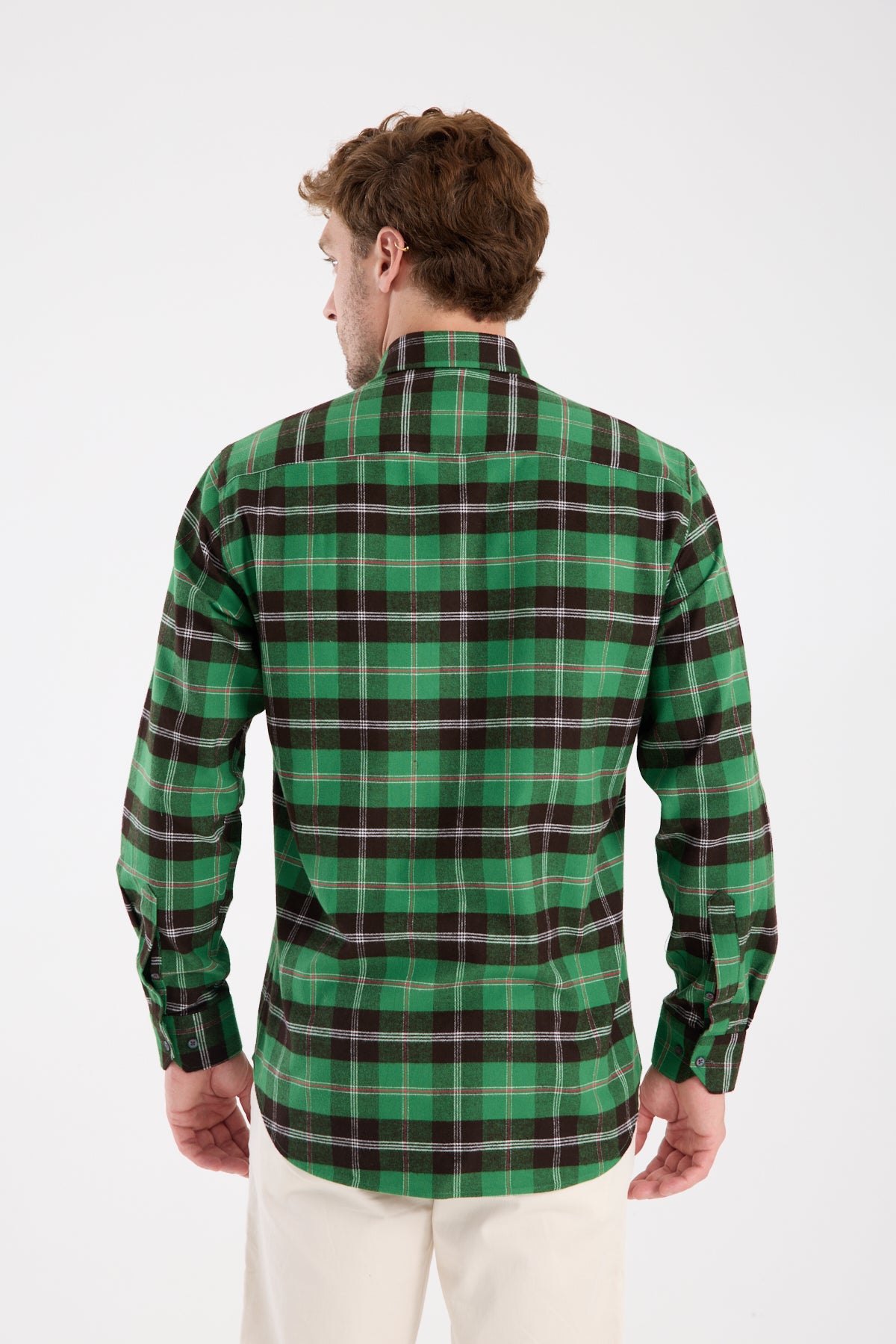 AClub AC10101 Flanel Pamuklu Regular Fit Yeşil Düğmeli Yaka Erkek Kareli Gömlek