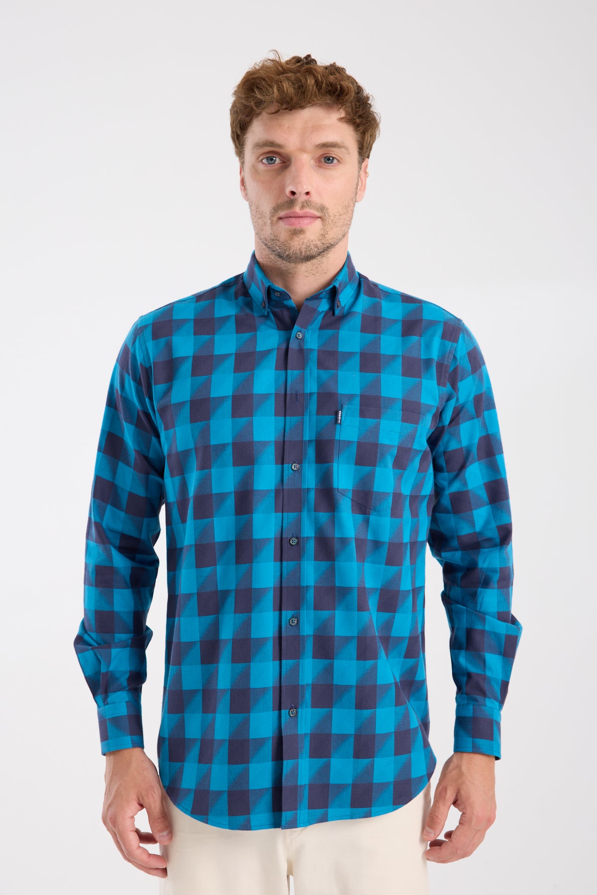 AClub AC10102 Twill Pamuklu Regular Fit Lacivert Düğmeli Yaka Erkek Kareli Gömlek