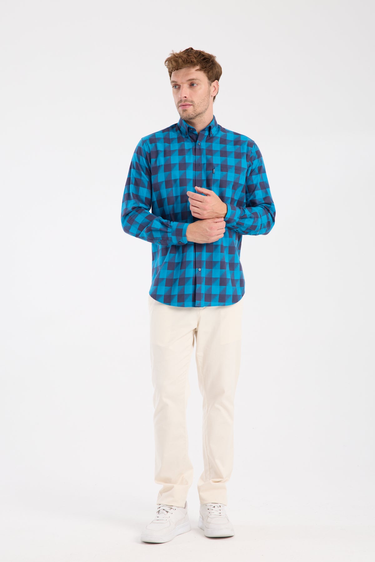 AClub AC10102 Twill Pamuklu Regular Fit Lacivert Düğmeli Yaka Erkek Kareli Gömlek