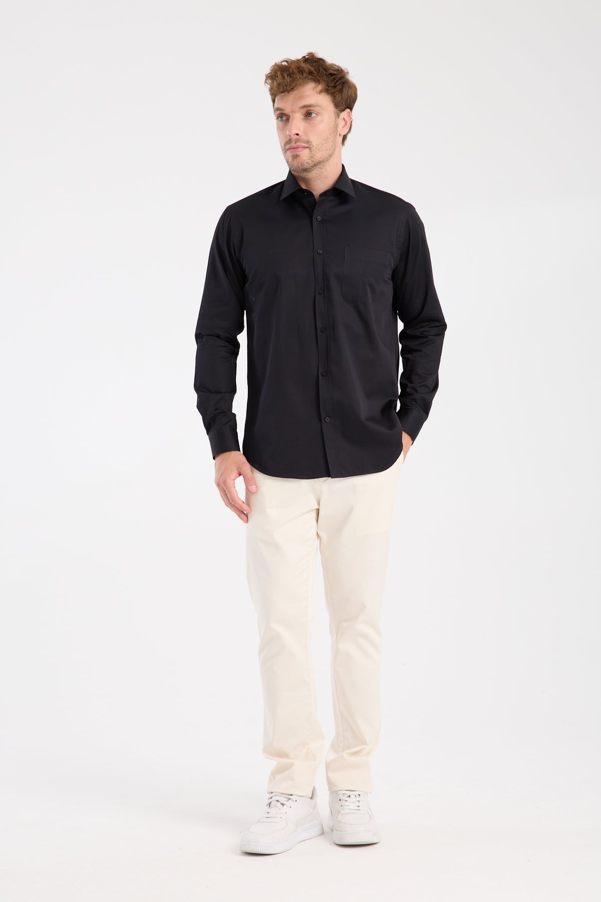 AClub AC10105 Saten Pamuklu Regular Fit Siyah Klasik Yaka Erkek Düz Gömlek