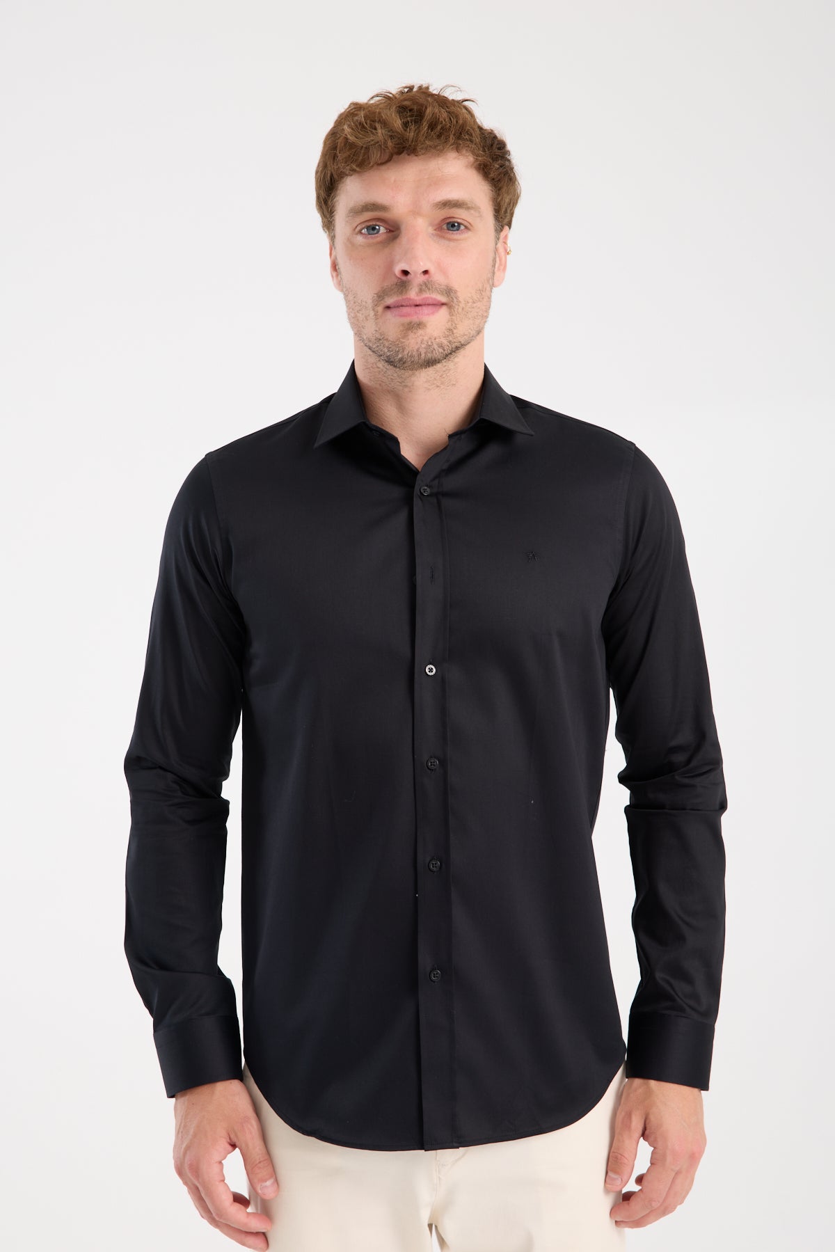 AClub AC10106 Saten Pamuklu Slim Fit Siyah Klasik Yaka Erkek Düz Gömlek