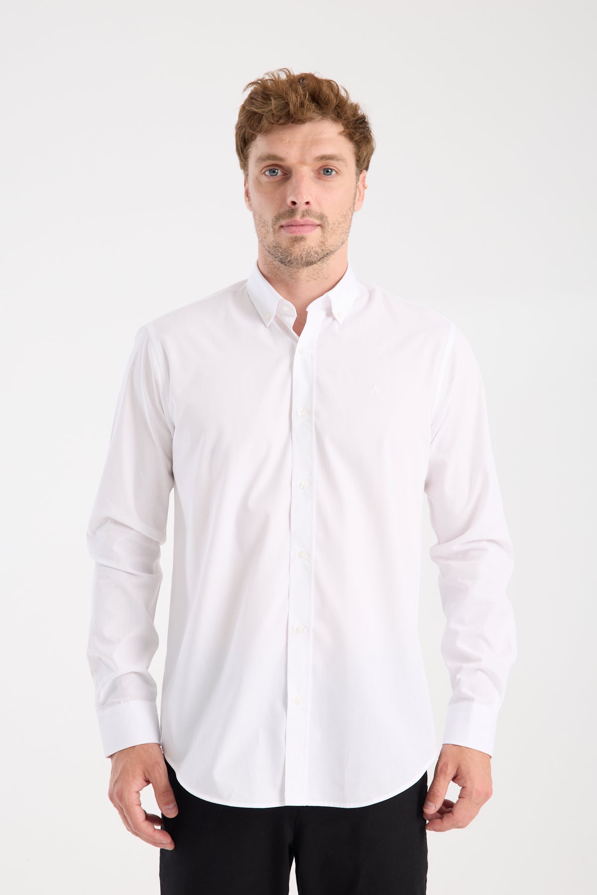 AClub AC10107 Poplin Pamuk Karışımlı Slim Fit Beyaz Düğmeli Yaka Erkek Düz Gömlek