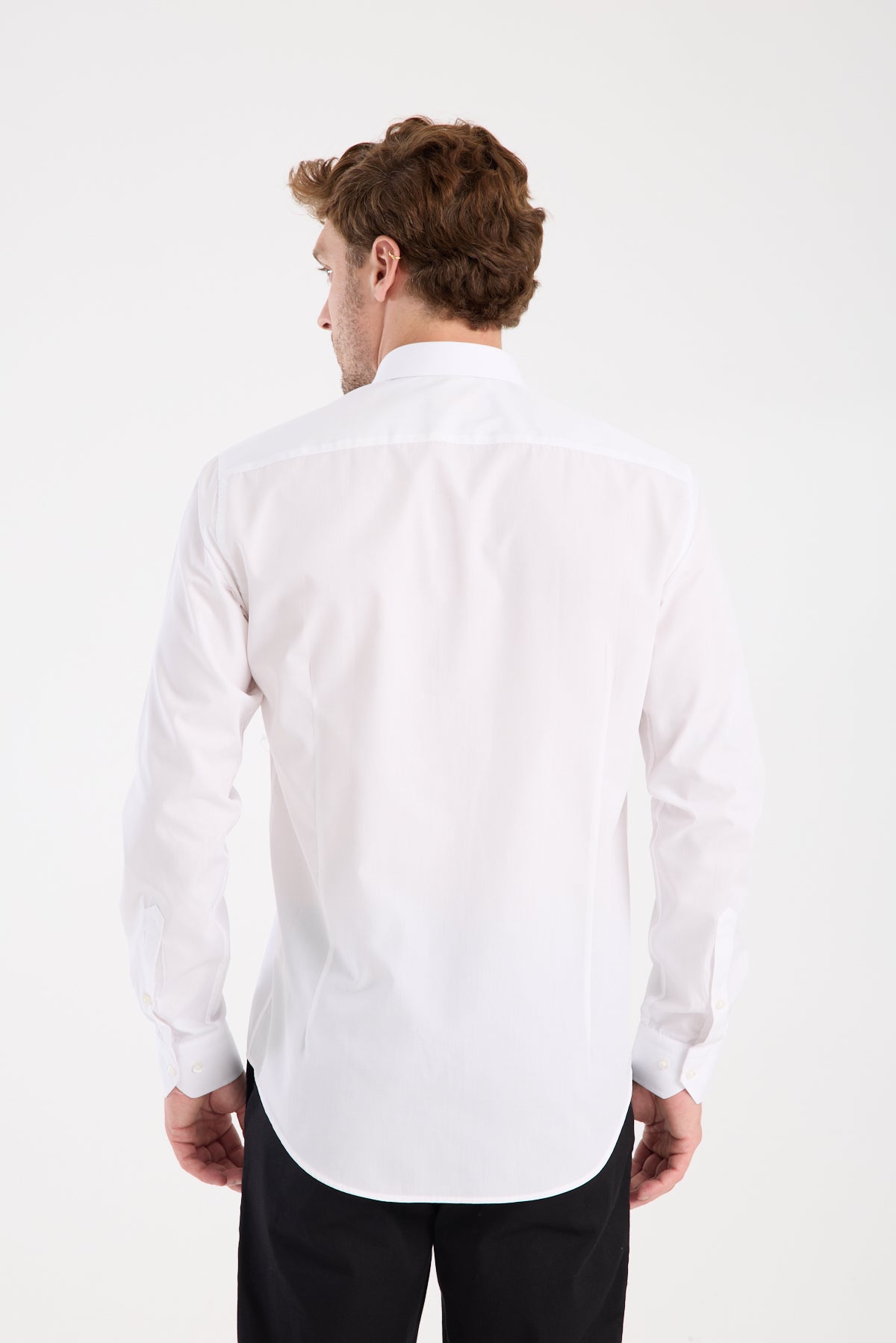 AClub AC10107 Poplin Pamuk Karışımlı Slim Fit Beyaz Düğmeli Yaka Erkek Düz Gömlek