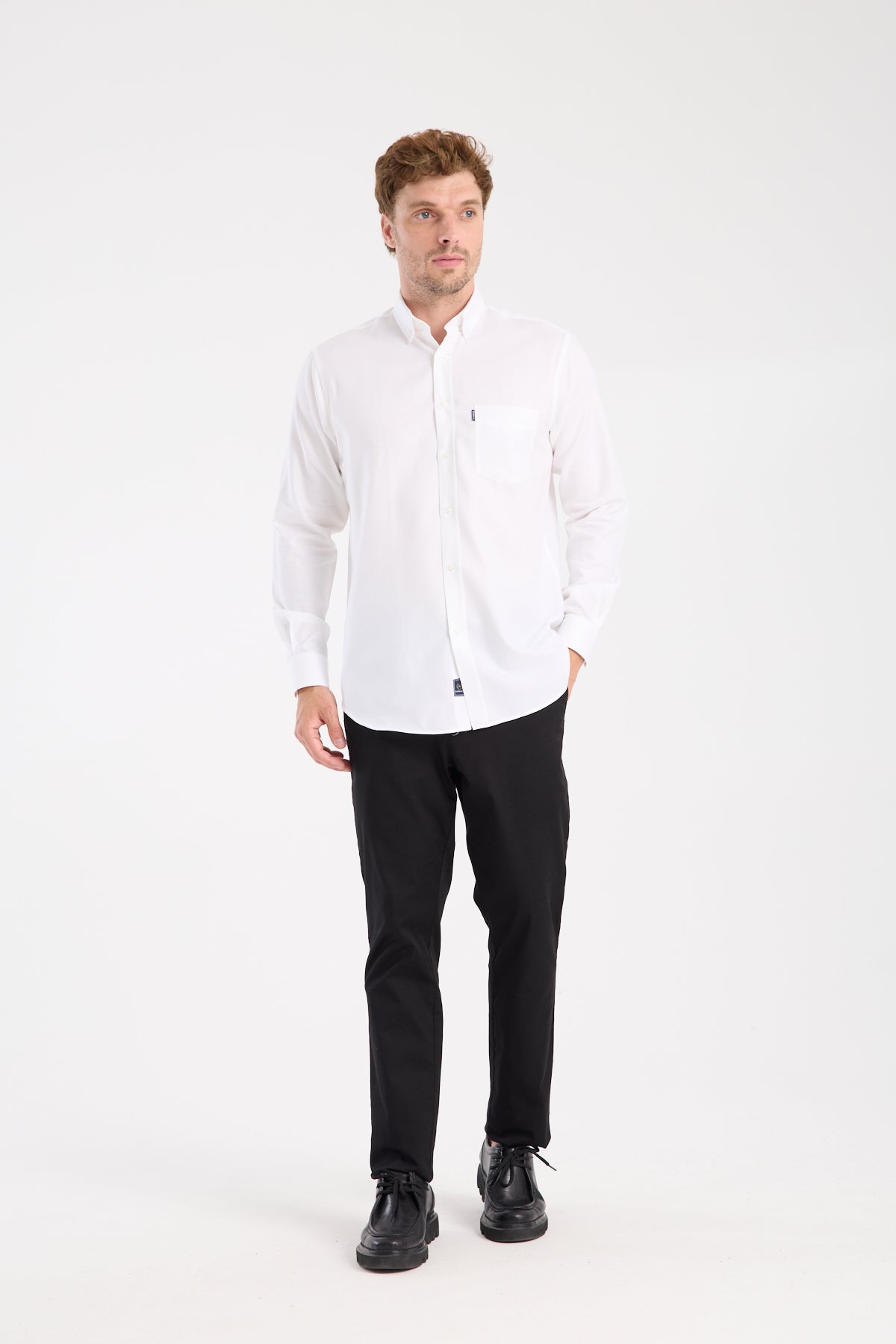 AClub AC10108 Armür Pamuklu Regular Fit Beyaz Düğmeli Yaka Erkek Desenli Gömlek