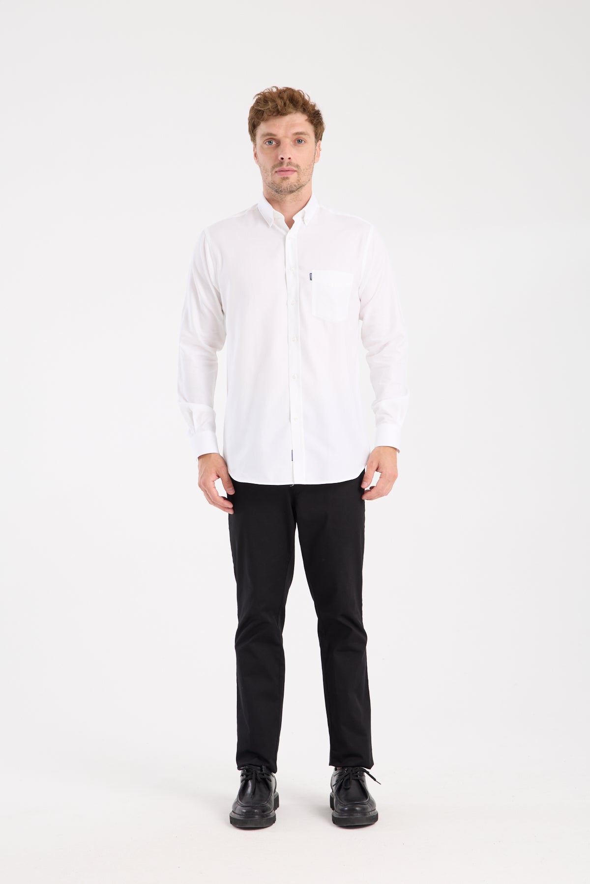 AClub AC10108 Armür Pamuklu Regular Fit Beyaz Düğmeli Yaka Erkek Desenli Gömlek