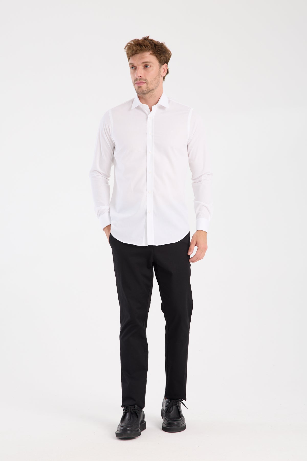 AClub AC10109 Poplin Pamuklu Slim Fit Beyaz Klasik Yaka Erkek Düz Gömlek