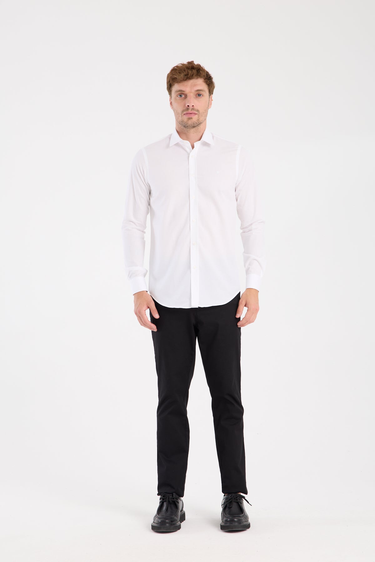 AClub AC10109 Poplin Pamuklu Slim Fit Beyaz Klasik Yaka Erkek Düz Gömlek