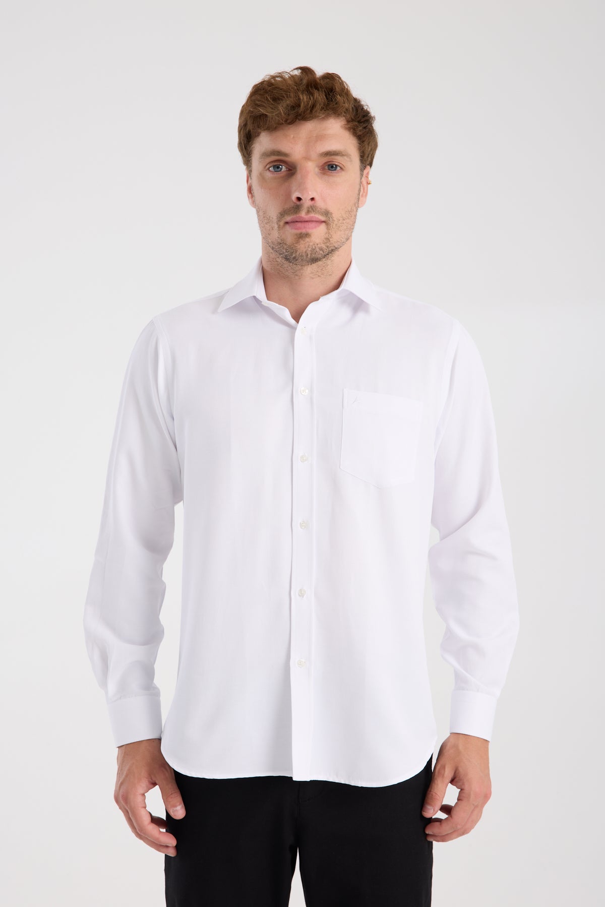AClub AC10110 Dobby Pamuk Karışımlı Regular Fit Beyaz Klasik Yaka Erkek Düz Gömlek