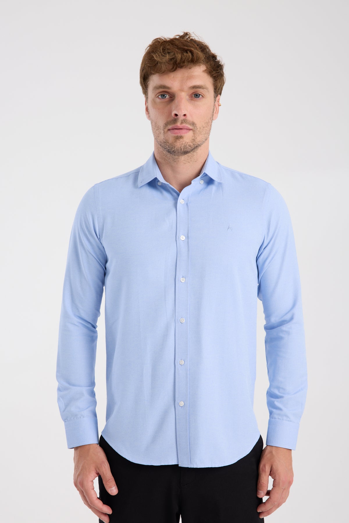 AClub AC10112 Oxford Pamuklu Slim Fit Mavi Düğmeli Yaka Erkek Düz Gömlek