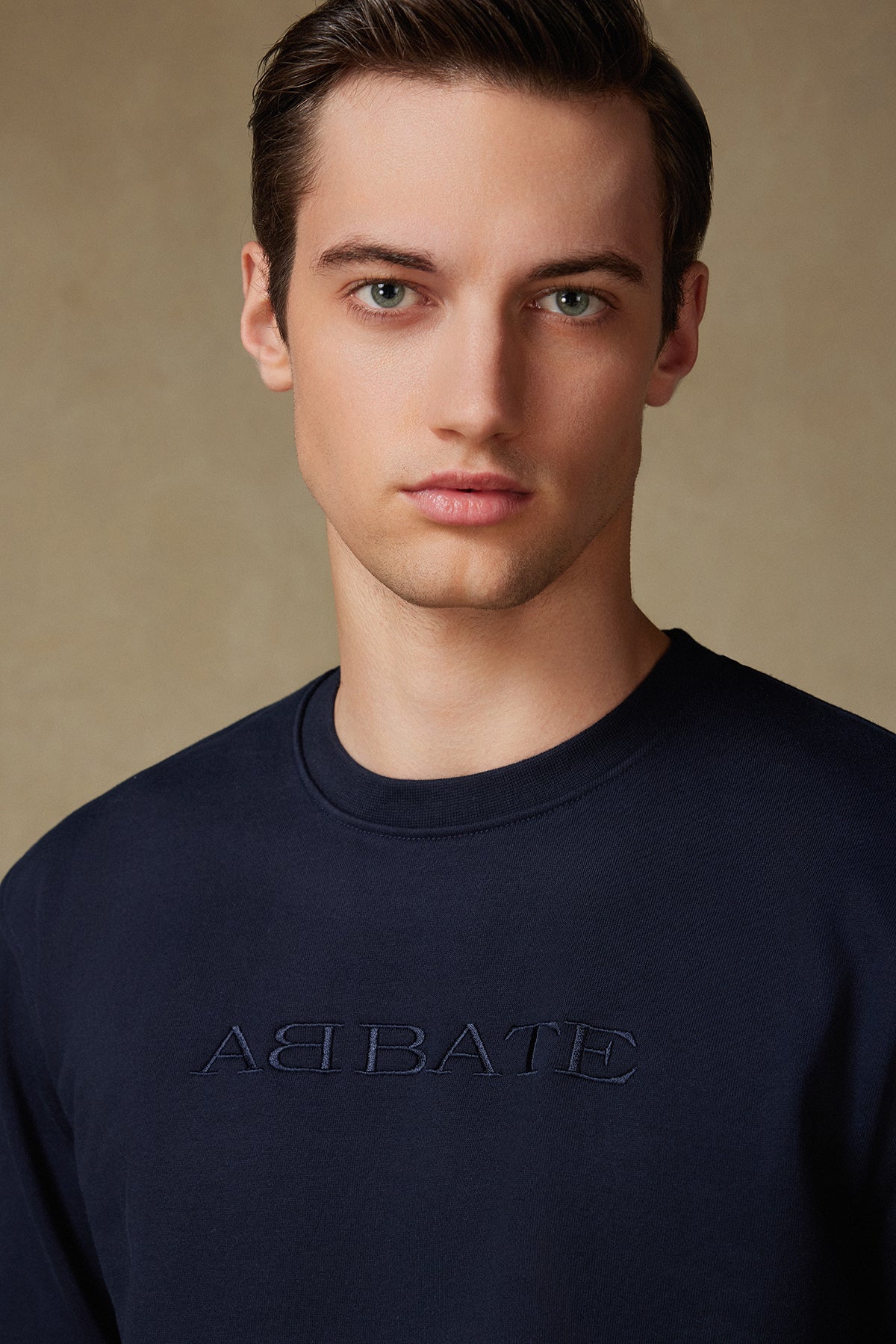 Abbate Sweatshirt Örme Kumaş Pamuklu Comfort Fit Lacivert Bisiklet Yaka Erkek Nakışlı Sweatshirt