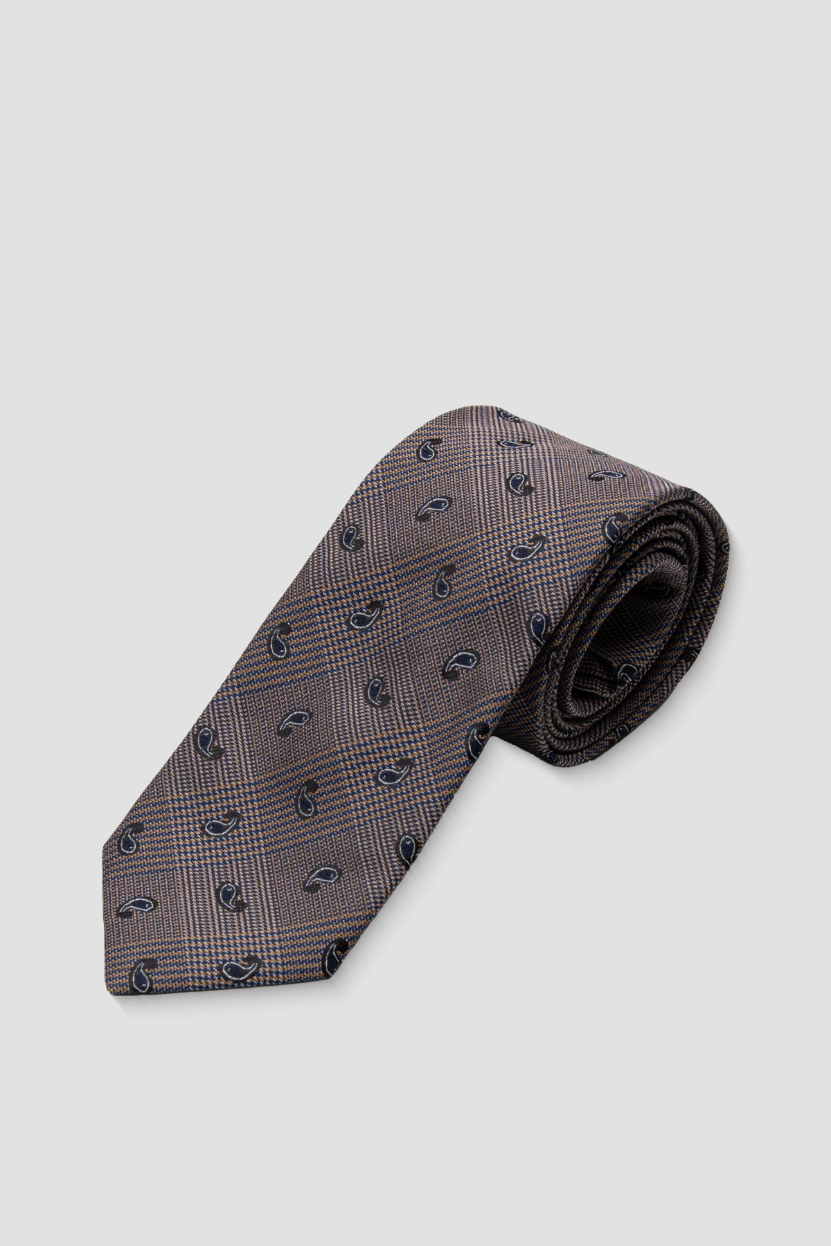 Abbate Kravat 8 cm Mikrofiber Polyester Koyu Bej Erkek Desenli Kravat