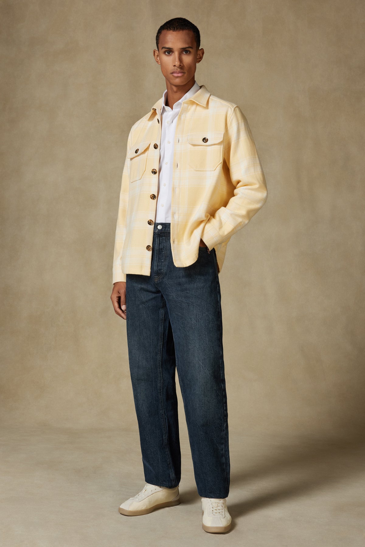 Abbate Fumo Flanel Pamuklu Overshirt Fit Sarı Klasik Yaka Erkek Ekoseli Gömlek Ceket