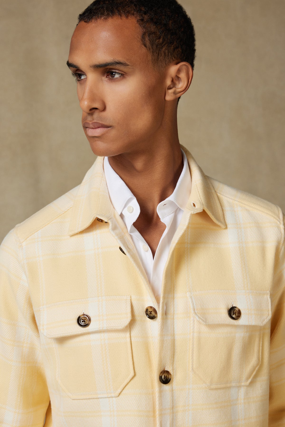 Abbate Fumo Flanel Pamuklu Overshirt Fit Sarı Klasik Yaka Erkek Ekoseli Gömlek Ceket