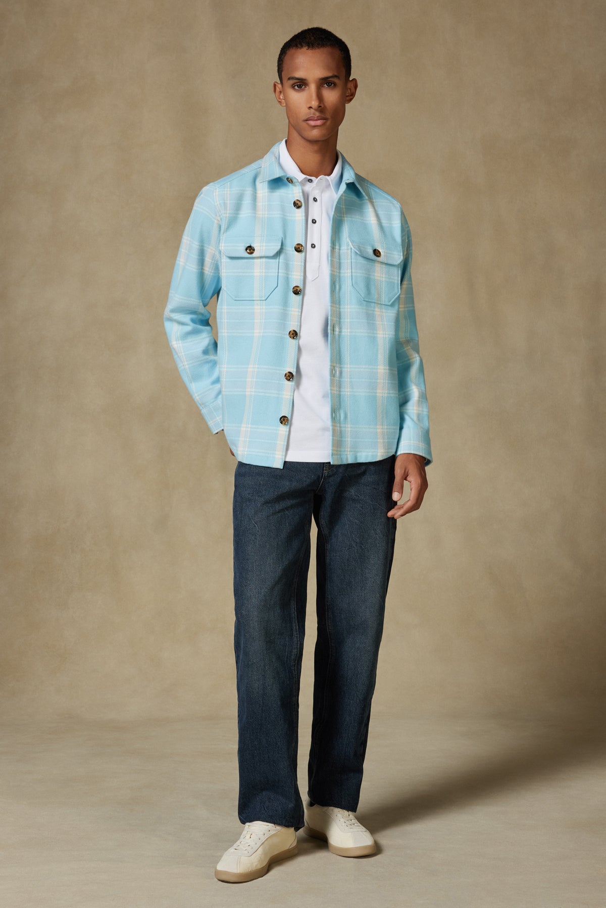 Abbate Fumo Flanel Pamuklu Overshirt Fit Açık Mavi Klasik Yaka Erkek Ekoseli Gömlek Ceket