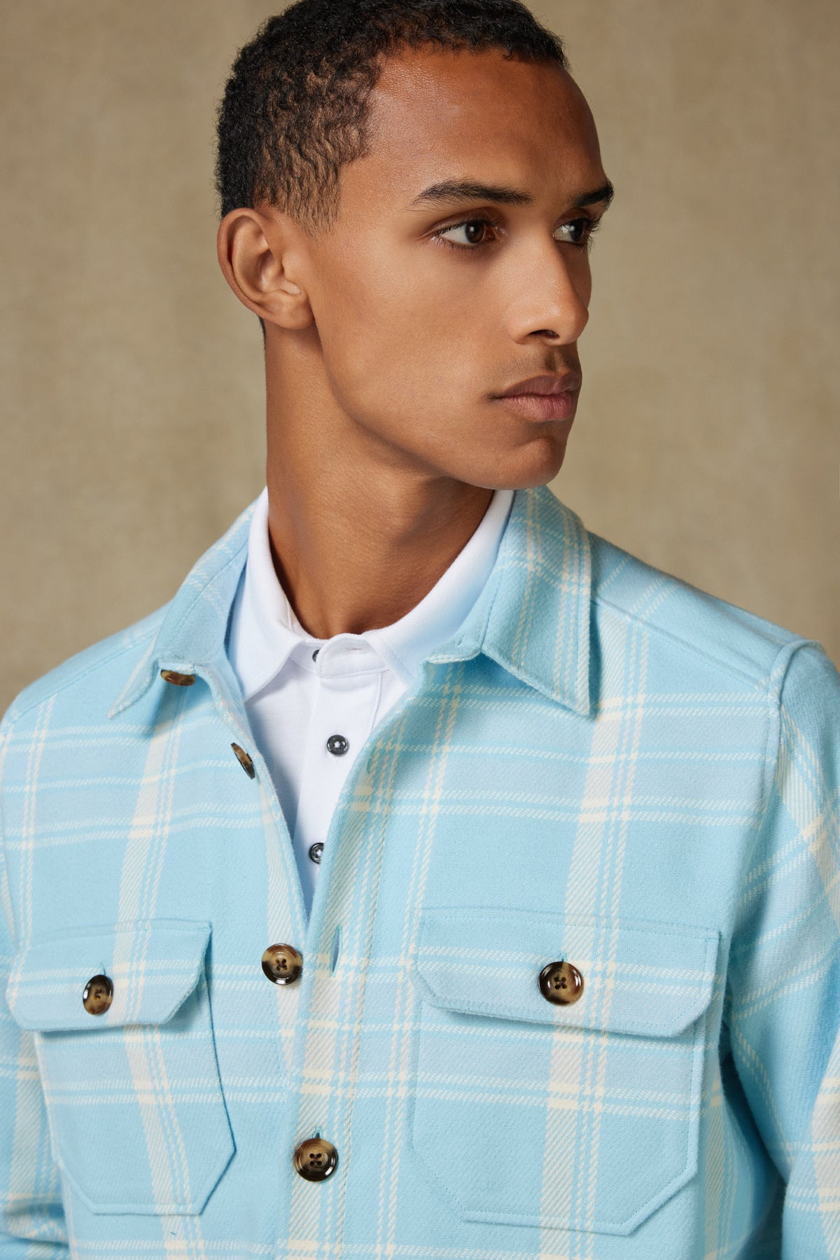 Abbate Fumo Flanel Pamuklu Overshirt Fit Açık Mavi Klasik Yaka Erkek Ekoseli Gömlek Ceket