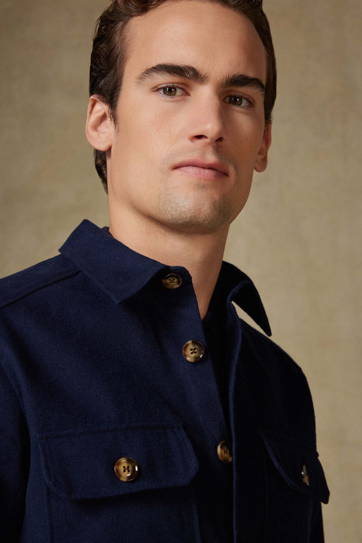 Abbate Fumo Flanel Pamuklu Overshirt Fit Lacivert Klasik Yaka Erkek Düz Gömlek Ceket