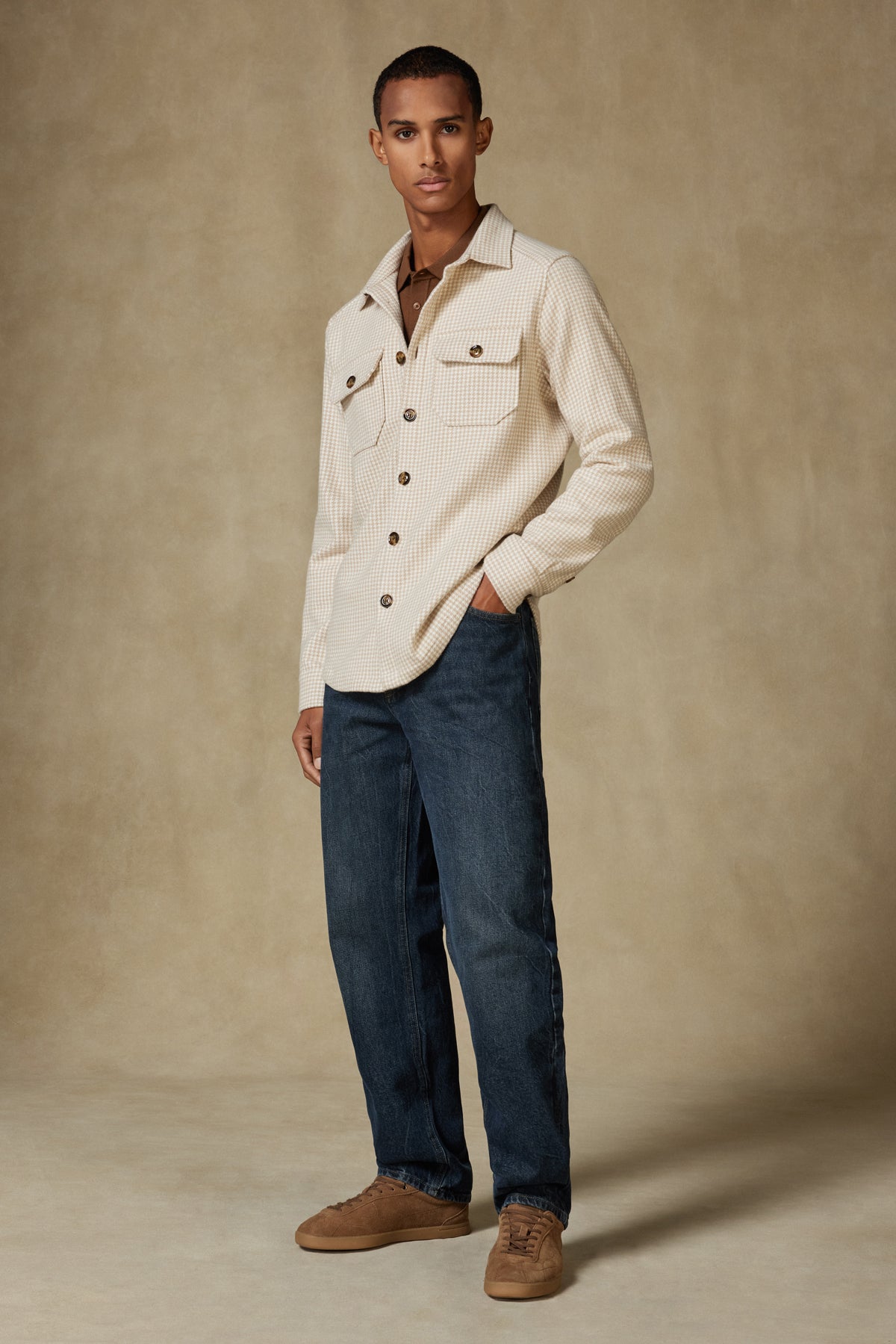 Abbate Fumo Flanel Pamuklu Overshirt Fit Ekru Klasik Yaka Erkek Desenli Gömlek Ceket