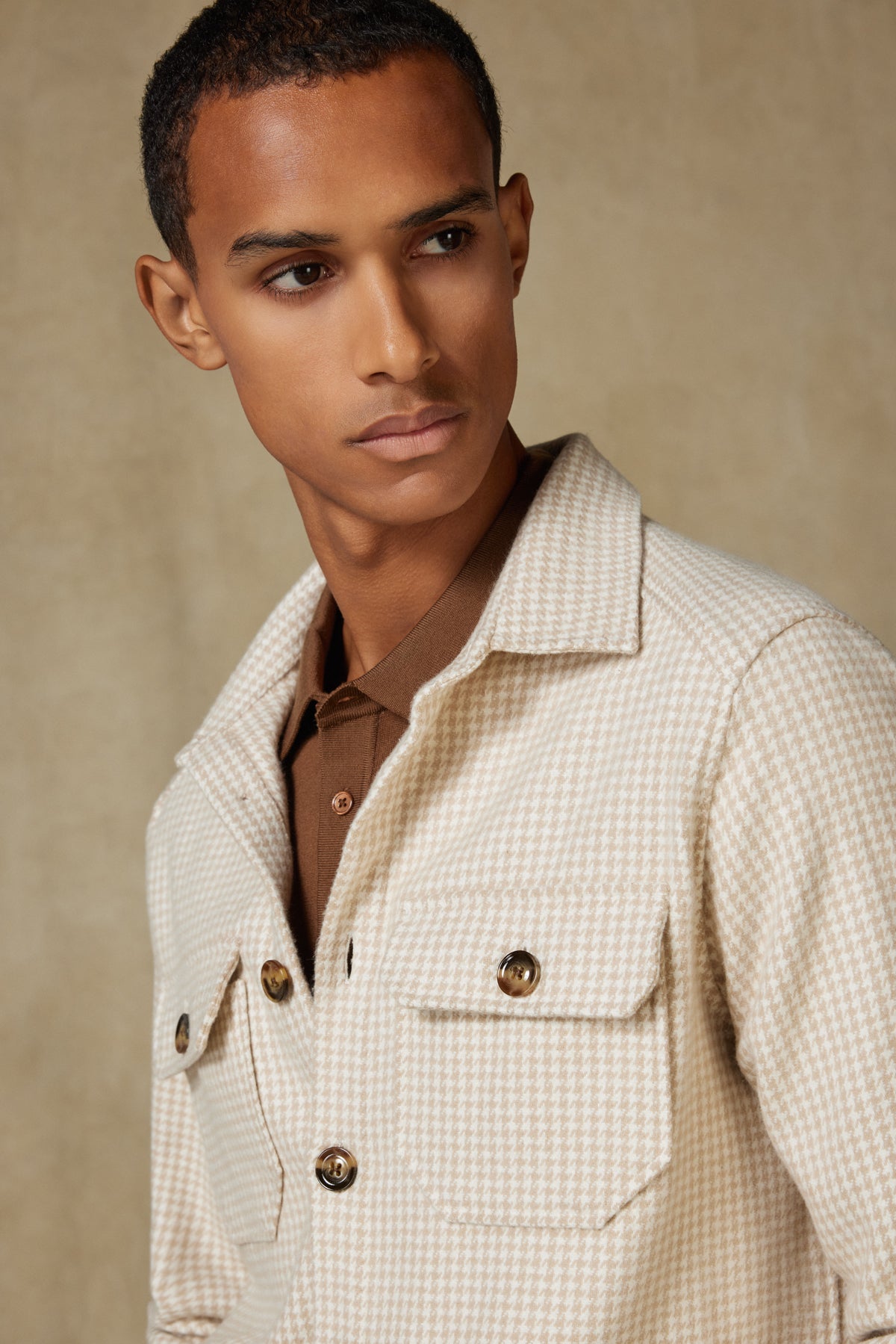 Abbate Fumo Flanel Pamuklu Overshirt Fit Ekru Klasik Yaka Erkek Desenli Gömlek Ceket