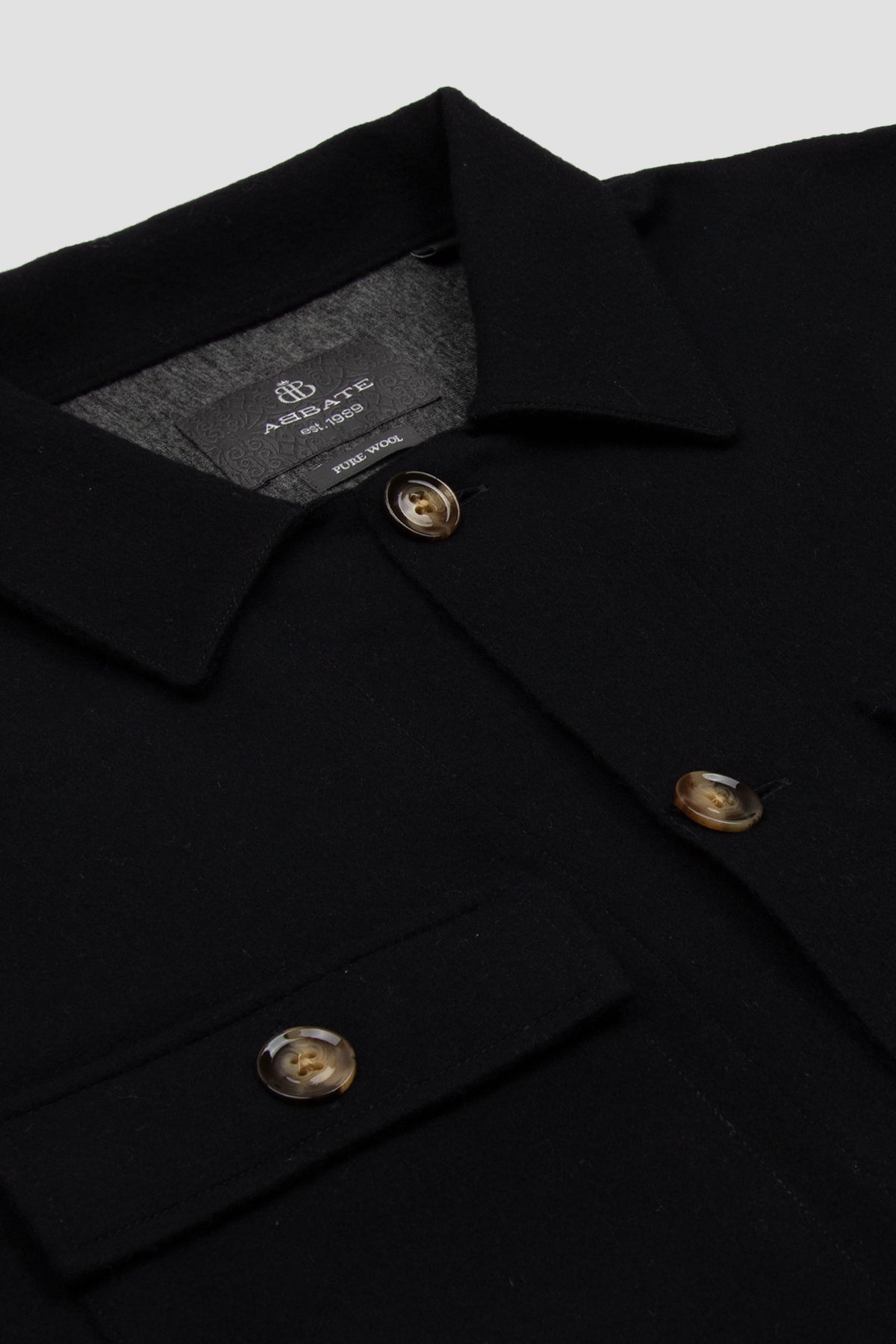 Abbate Lana Dokuma Yünlü Overshirt Fit Lacivert Apaş Yaka Erkek Düz Gömlek Ceket
