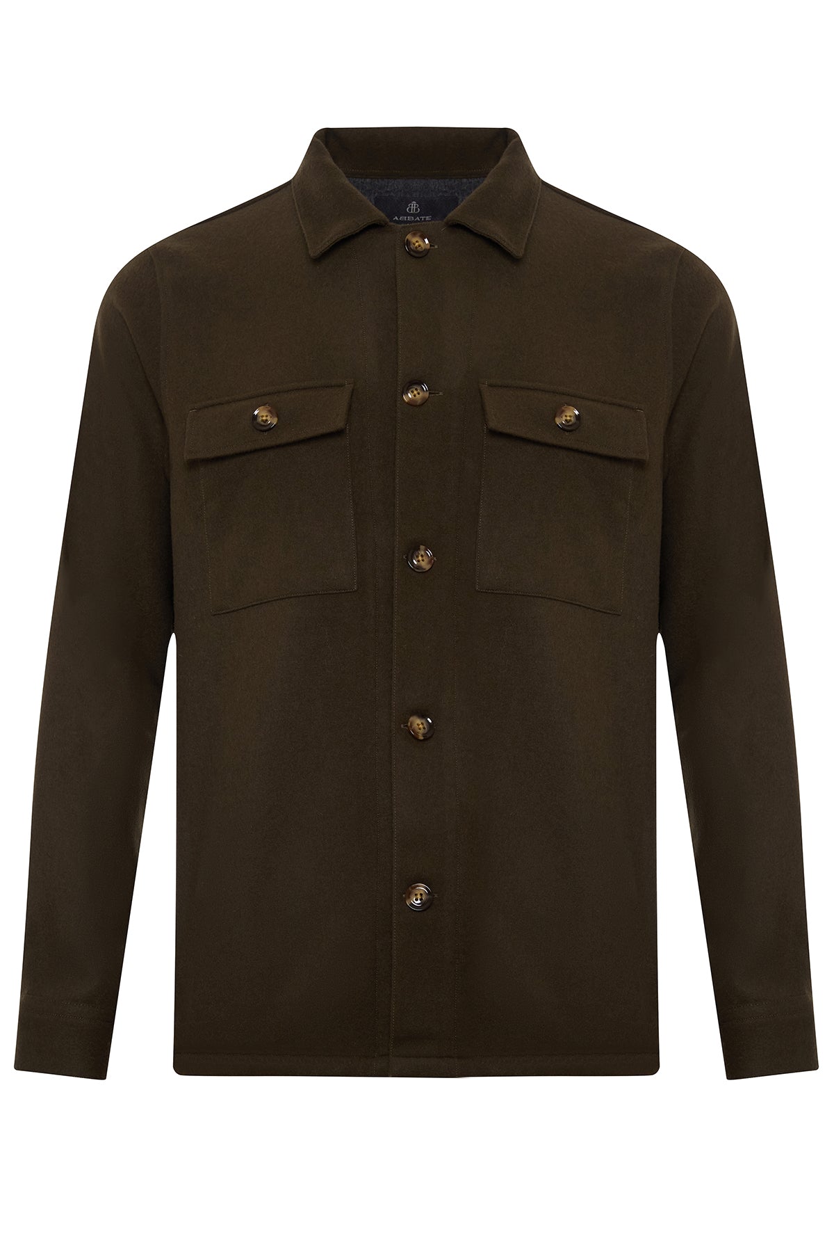Abbate Lana Dokuma Yünlü Overshirt Fit Haki Apaş Yaka Erkek Düz Gömlek Ceket