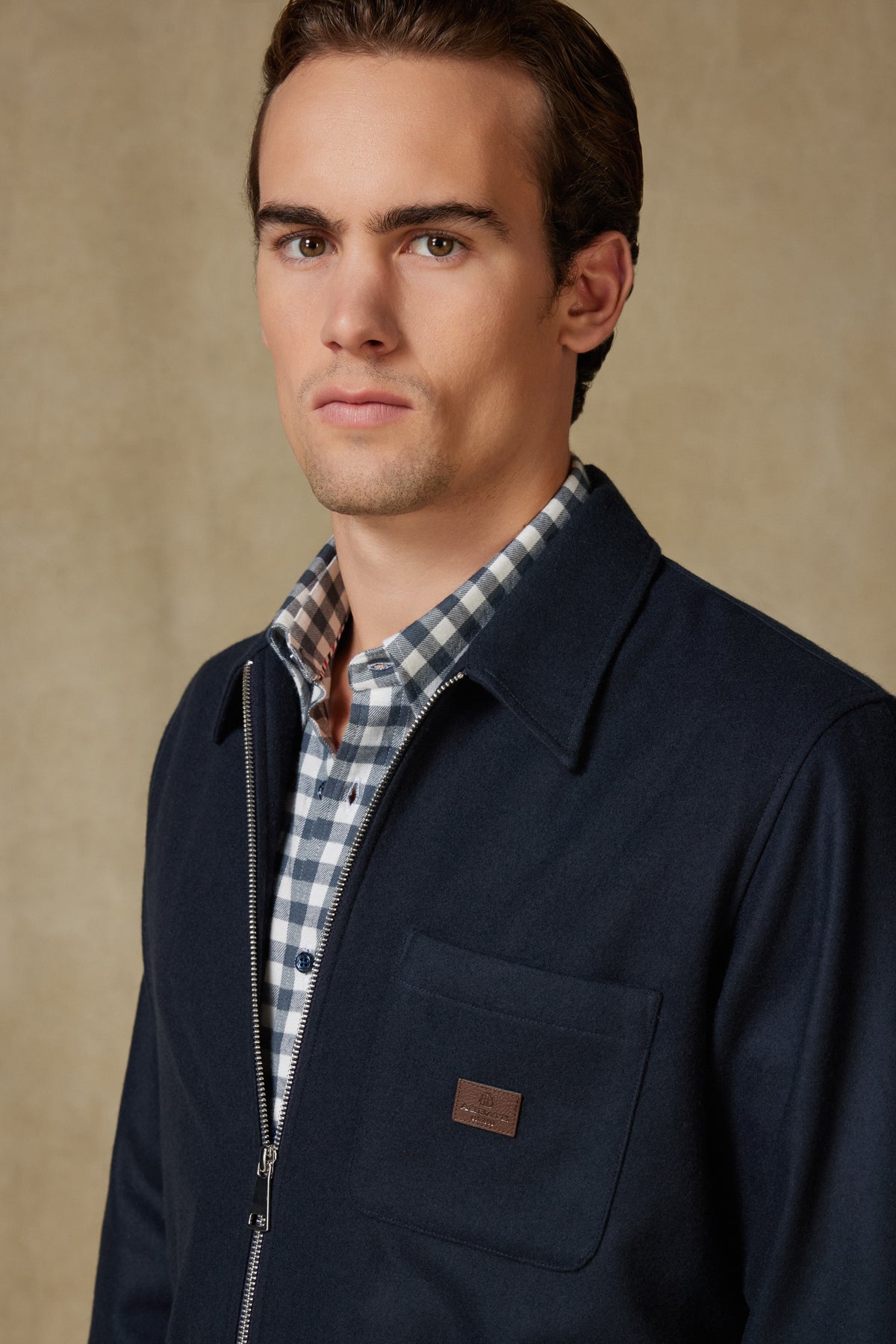 Abbate Monza Dokuma Yünlü Overshirt Fit Lacivert Klasik Yaka Erkek Düz Gömlek Ceket