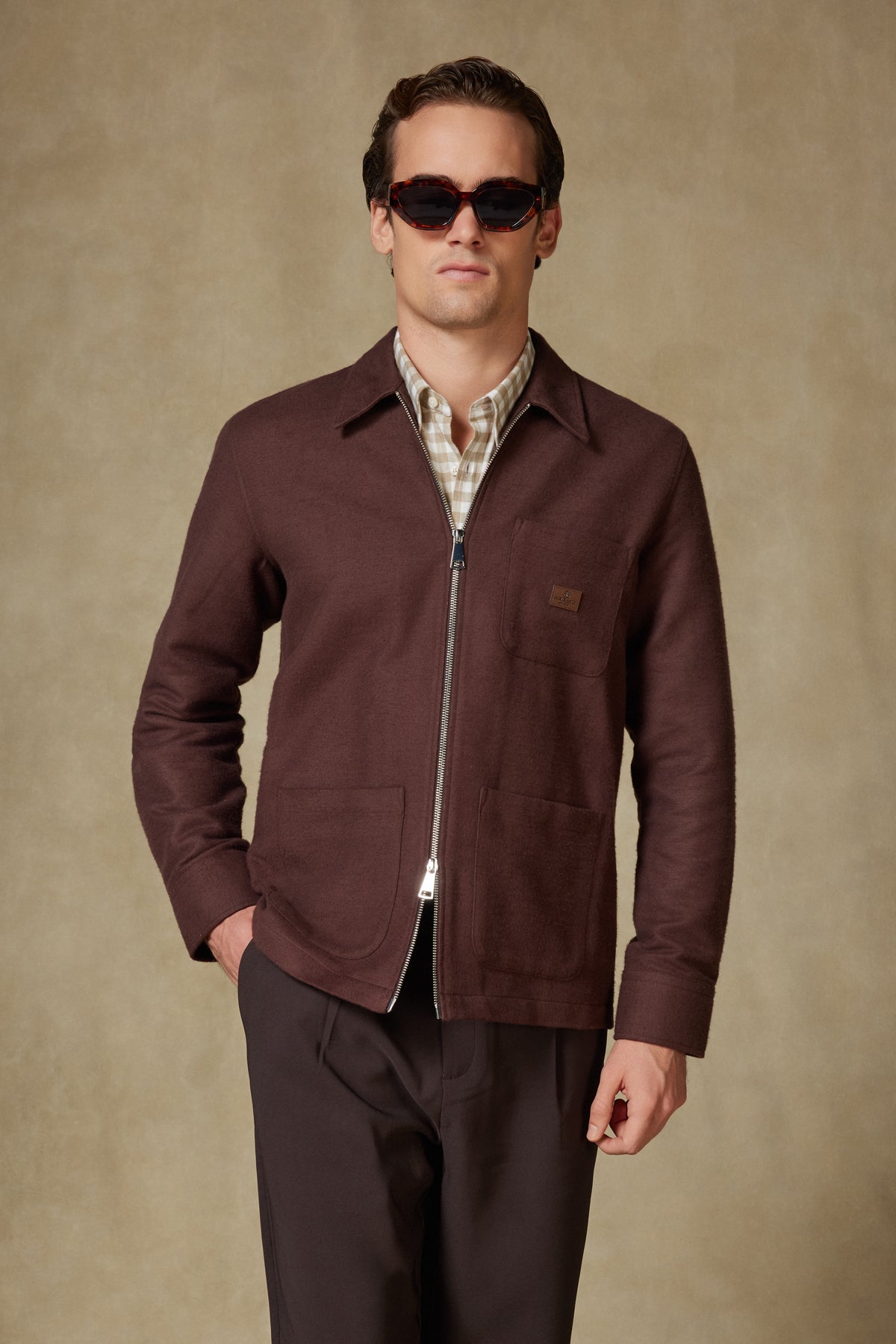 Abbate Monza Flanel Pamuklu Overshirt Fit Kahverengi Klasik Yaka Erkek Düz Gömlek Ceket