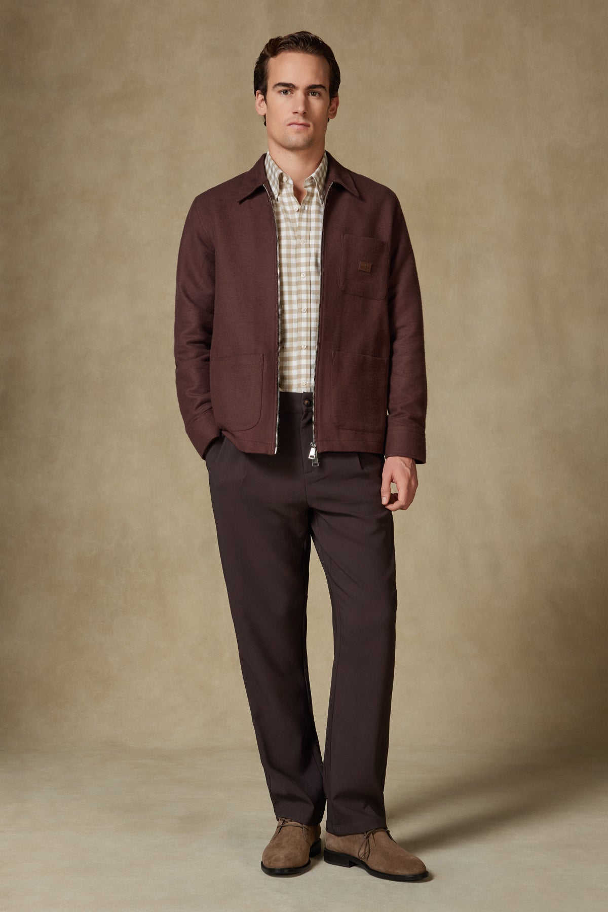 Abbate Monza Flanel Pamuklu Overshirt Fit Kahverengi Klasik Yaka Erkek Düz Gömlek Ceket