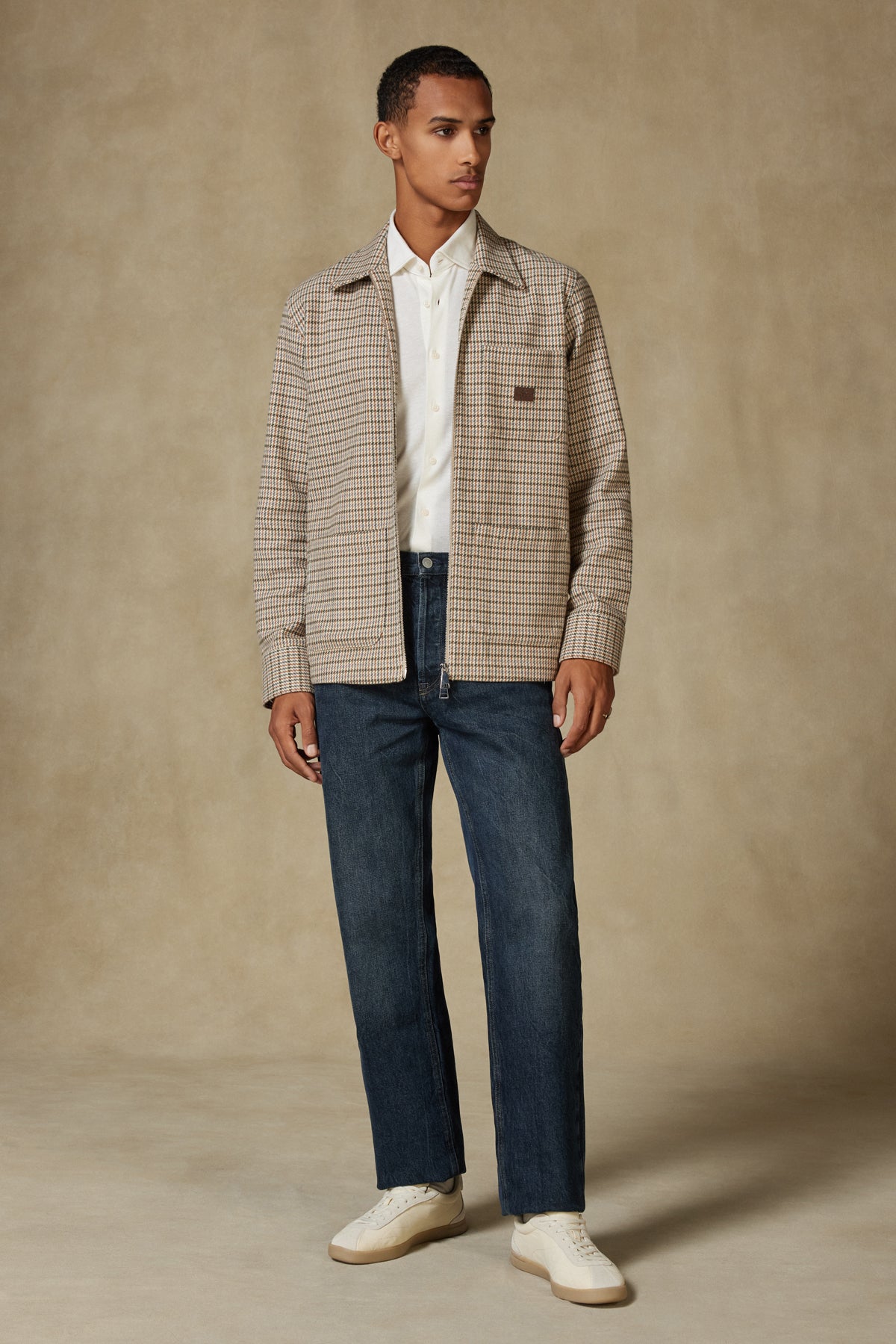 Abbate Monza Flanel Pamuklu Overshirt Fit Bej Klasik Yaka Erkek Desenli Gömlek Ceket