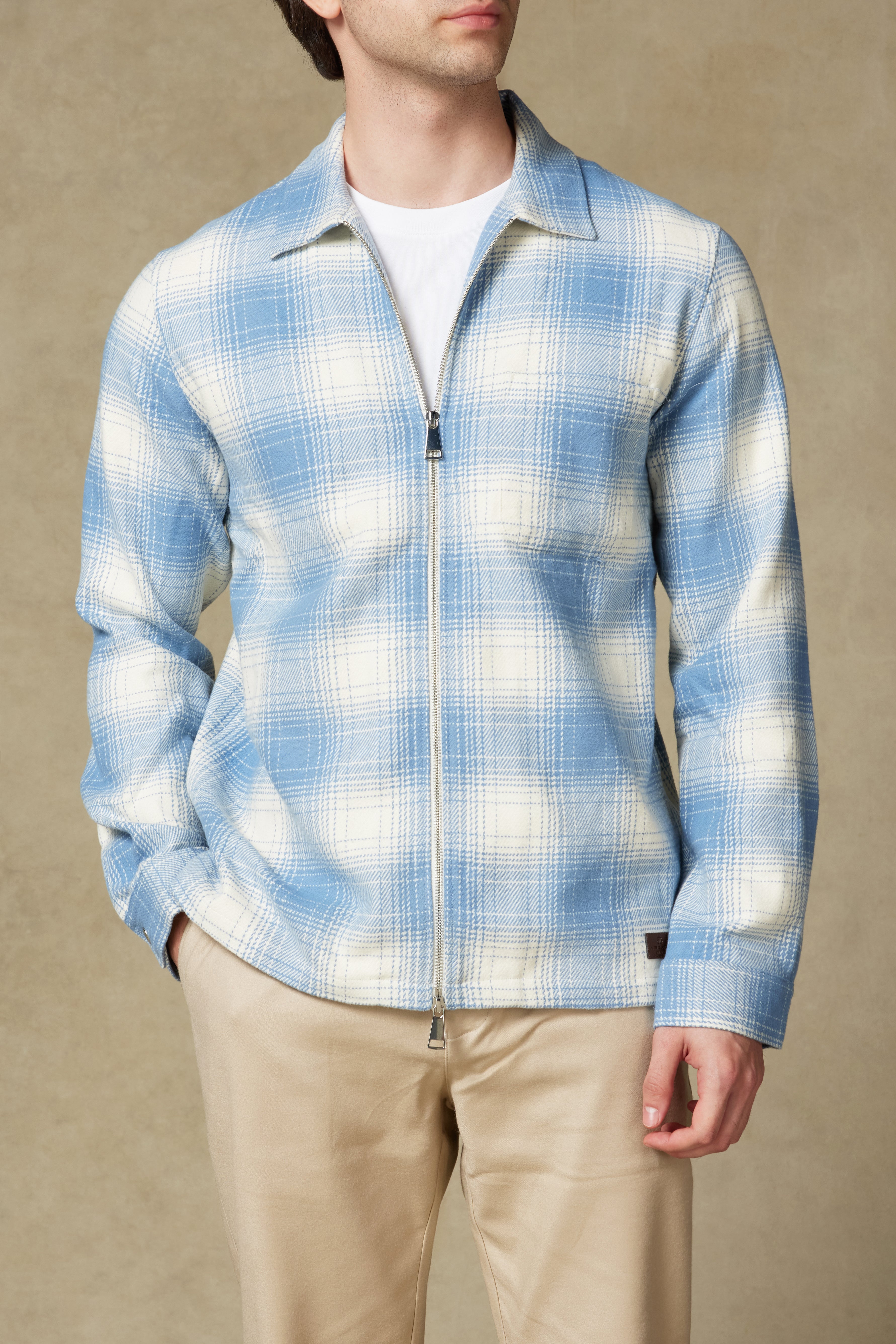 Abbate Prato Flanel Pamuklu Overshirt Fit Mavi Klasik Yaka Erkek Ekoseli Gömlek Ceket